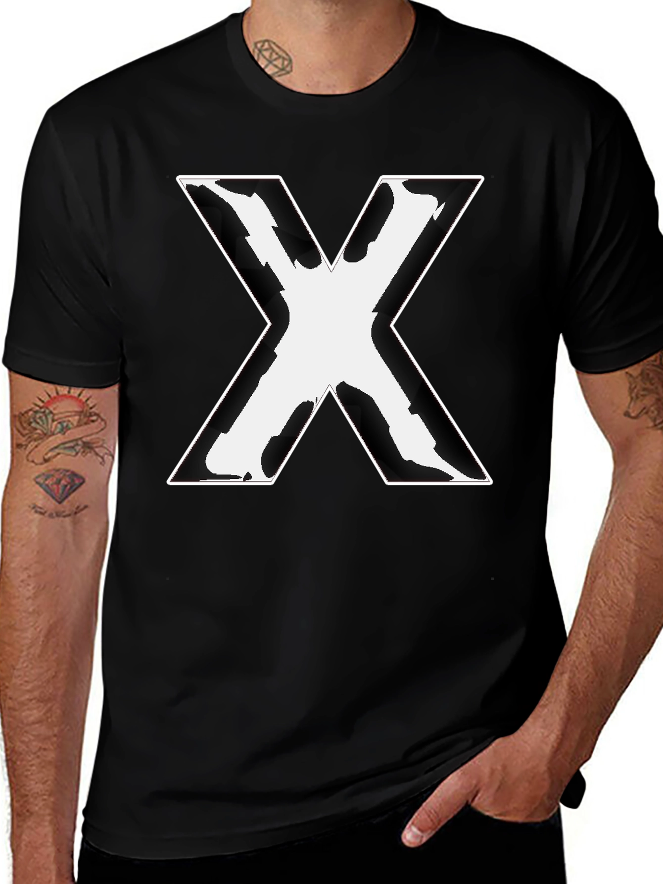 Variant 5 of Bold 'X' Graphic Tee - Black Cotton Blend Shirt