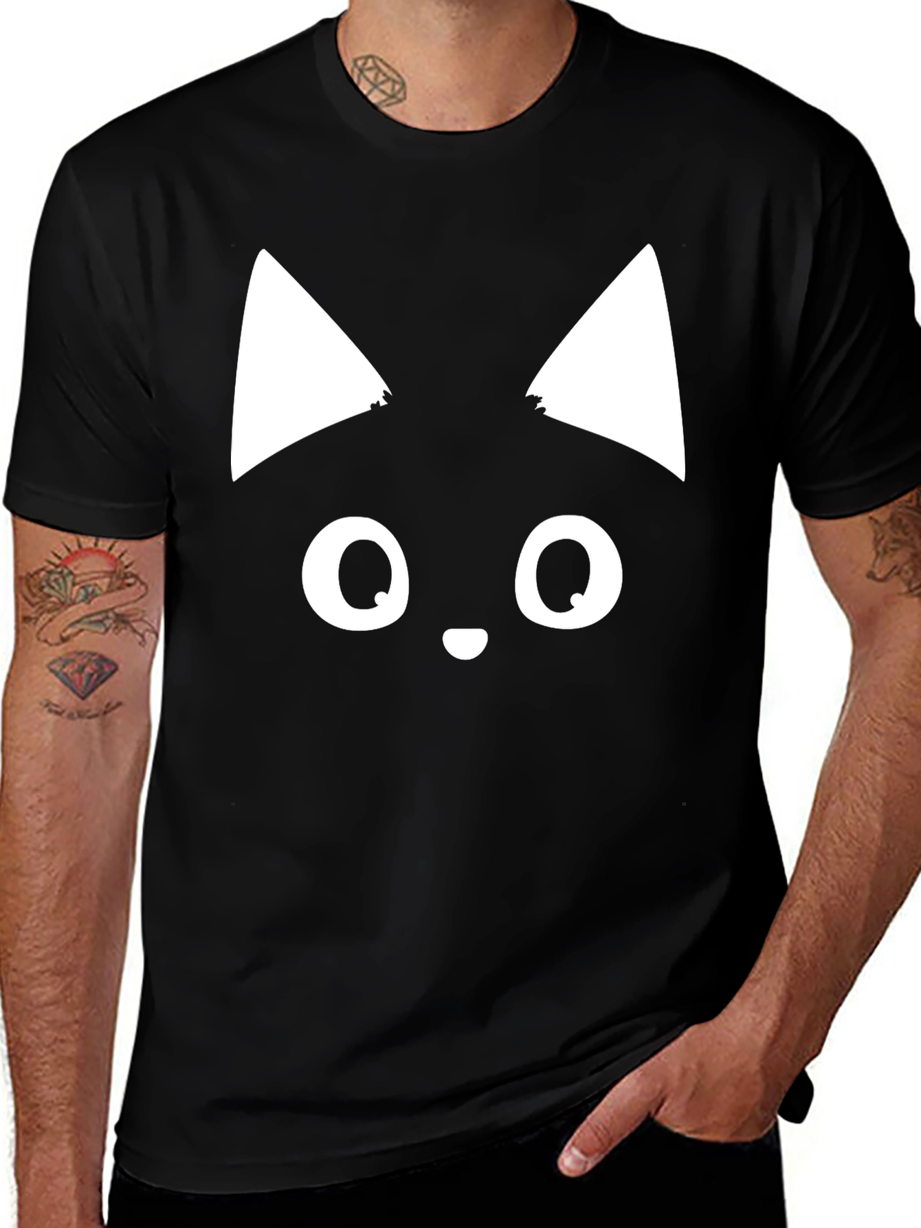 Variant 29 of Cute Cat Face Graphic Tee - Black T-Shirt