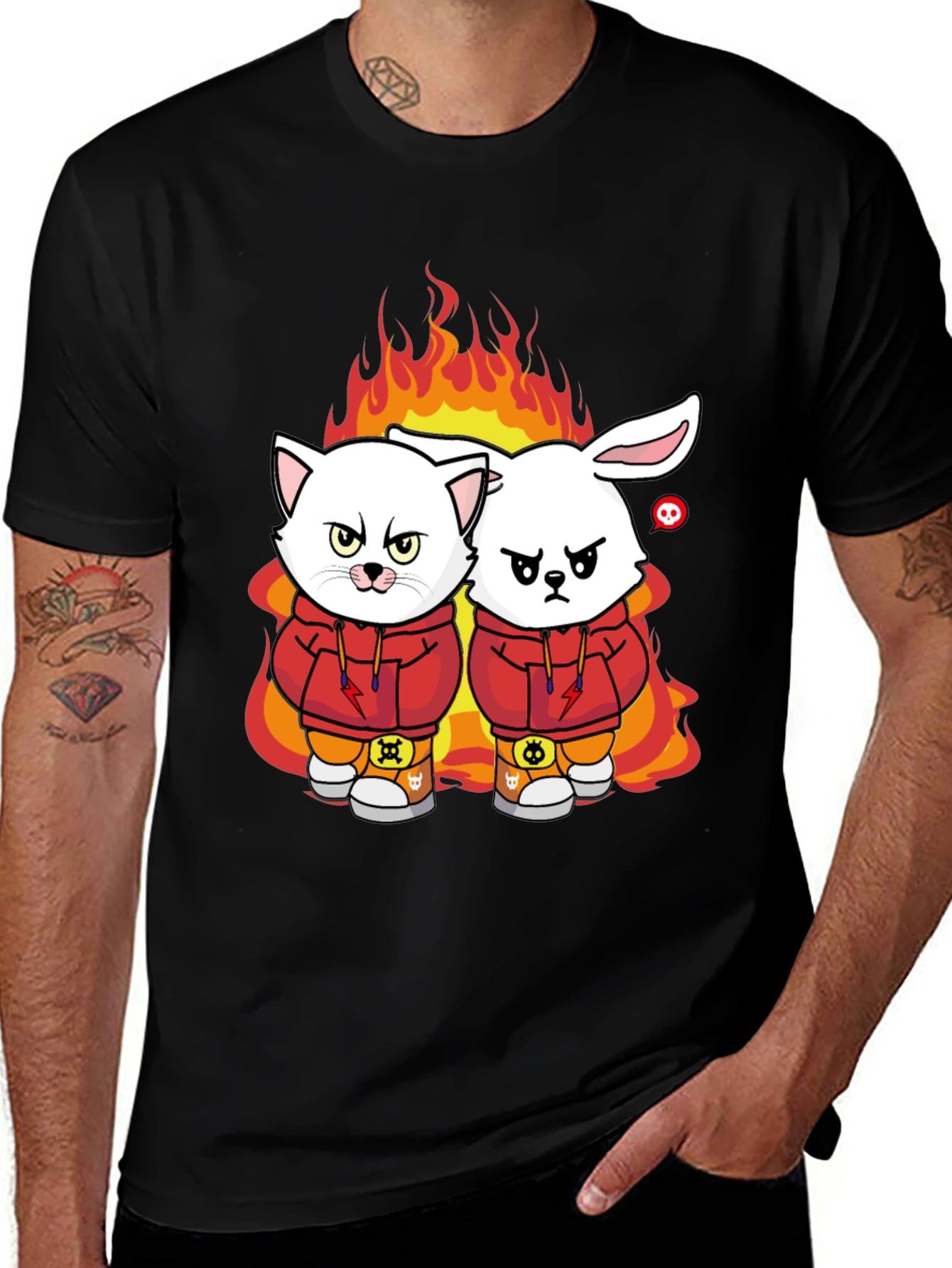 Variant 28 of Fiery Friends Graphic Tee - Cat & Rabbit