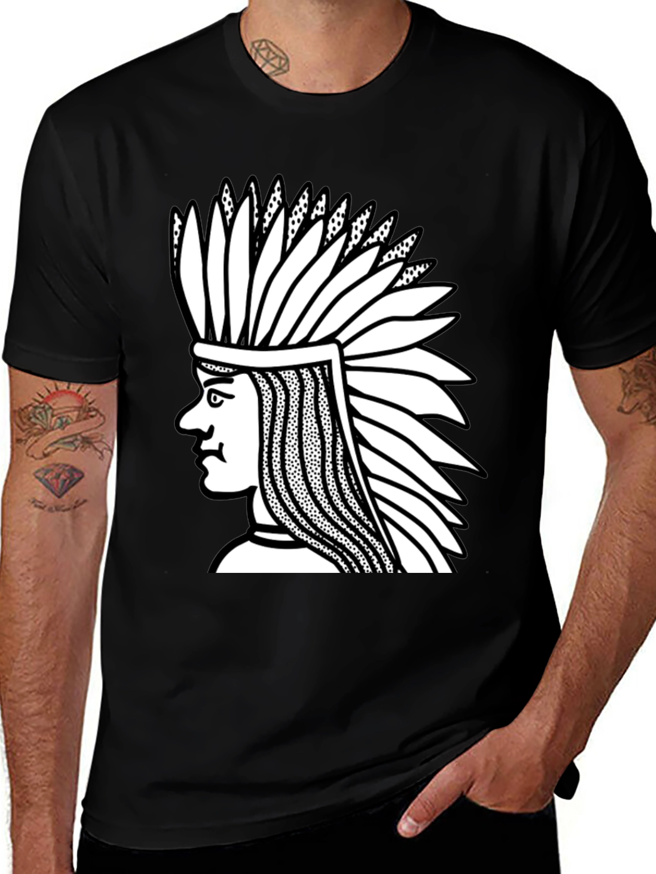 Variant 2 of Native American Chief Graphic Black T-Shirt