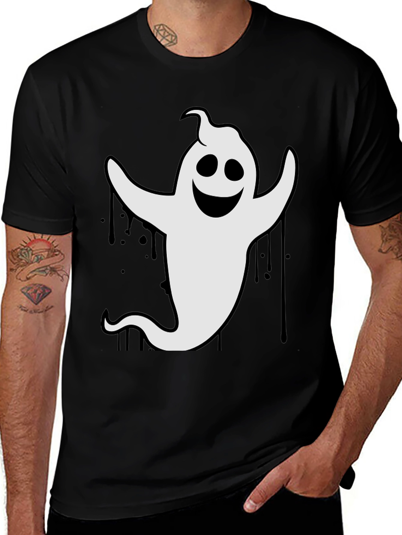 Variant 9 of Spooky Fun: Ghost Graphic Black T-Shirt