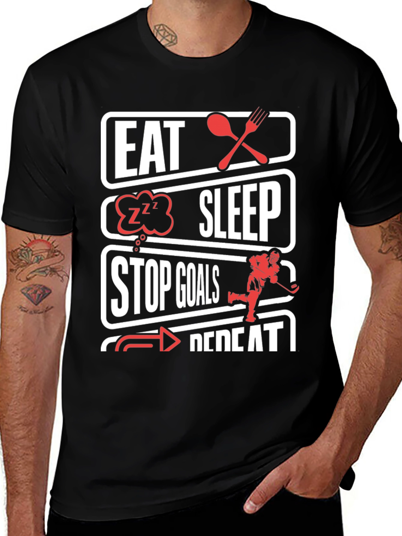 Variant 27 of Eat Sleep Stop Goals Hockey T-Shirt