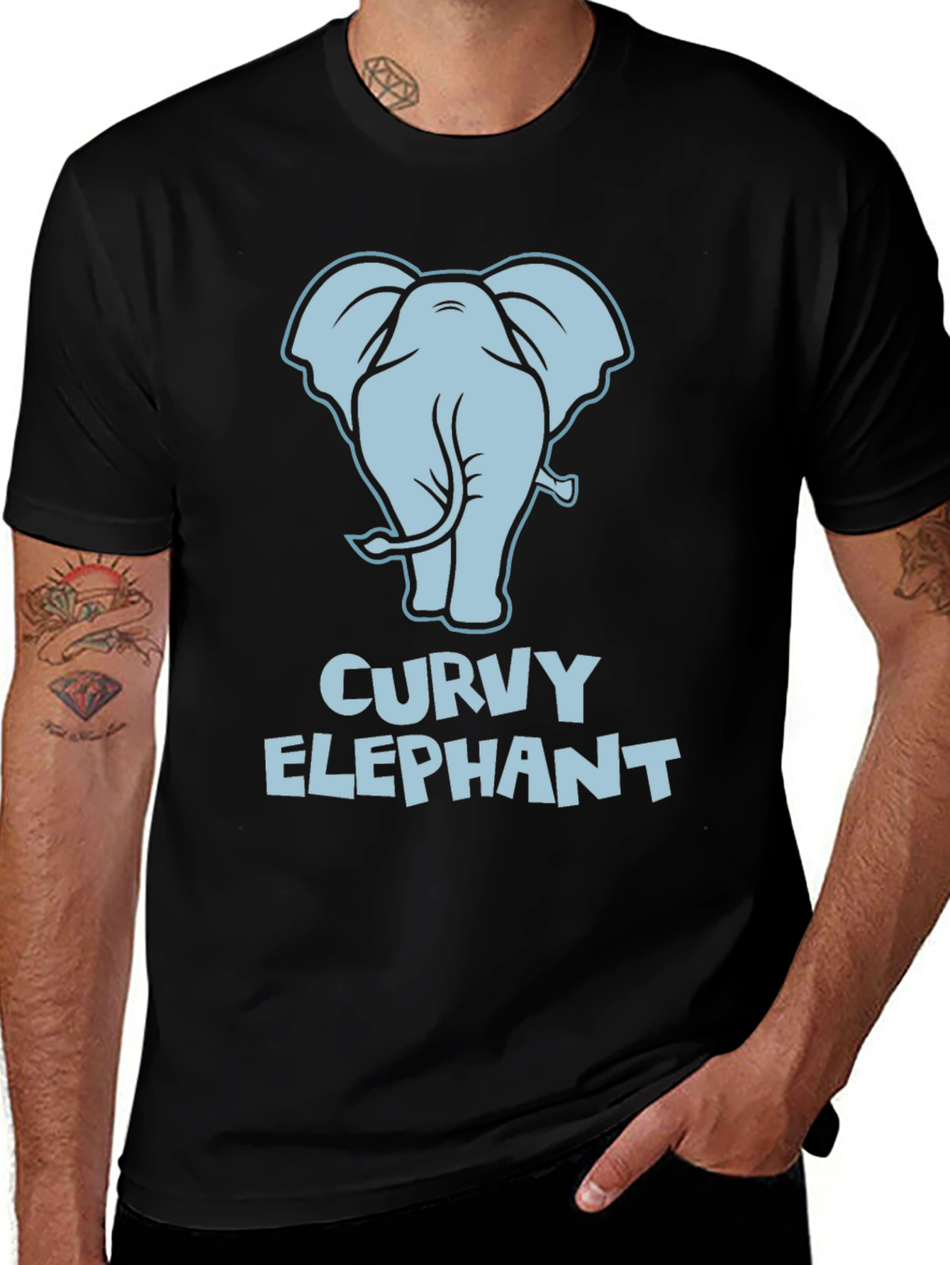 Variant 10 of Curvy Elephant Graphic T-Shirt - Unisex Black Tee