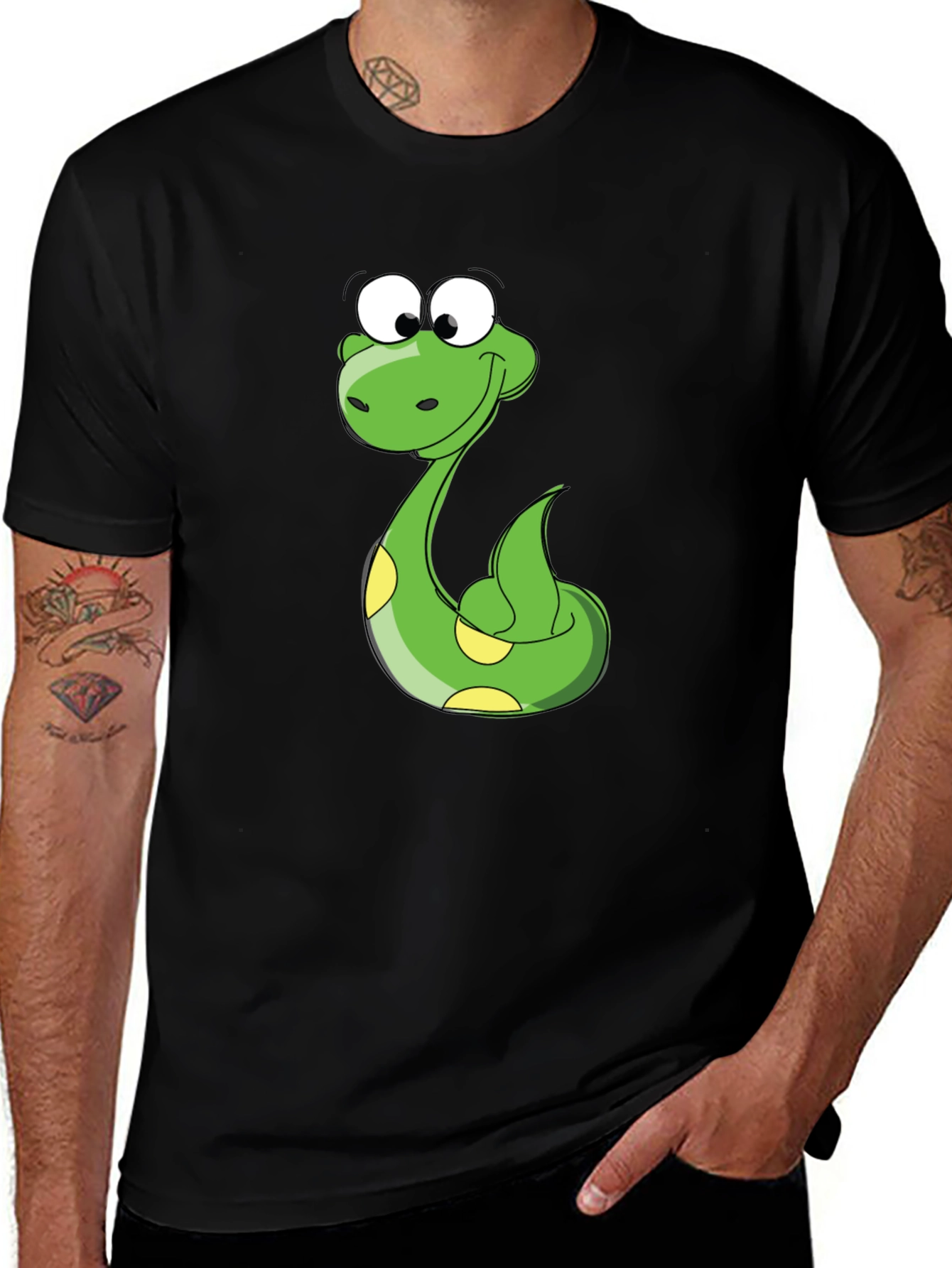 Variant 16 of Cute Cartoon Snake Graphic Black T-Shirt