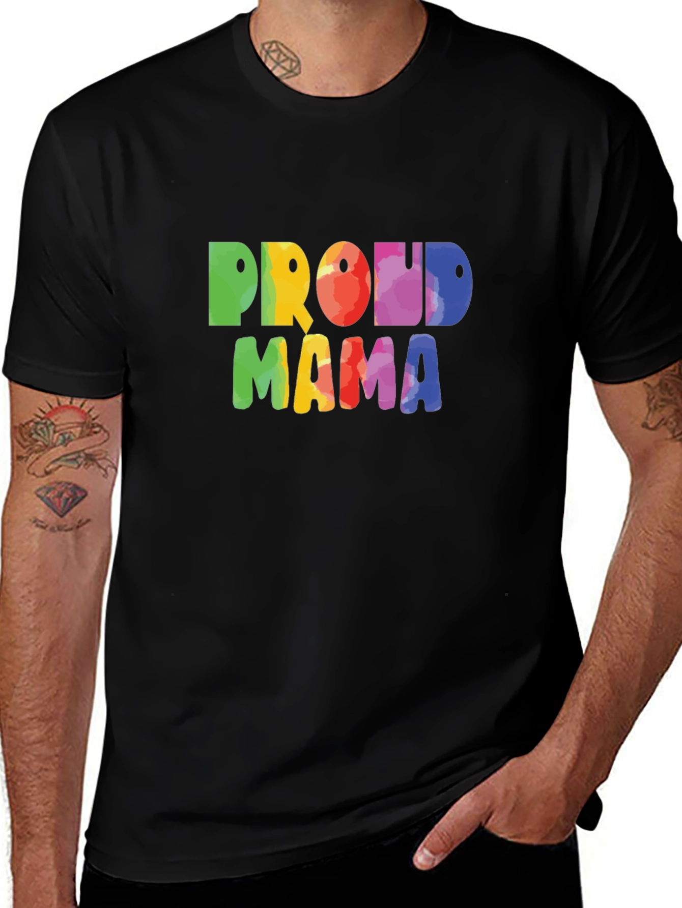 Proud Mama Rainbow Graphic Tee - Black