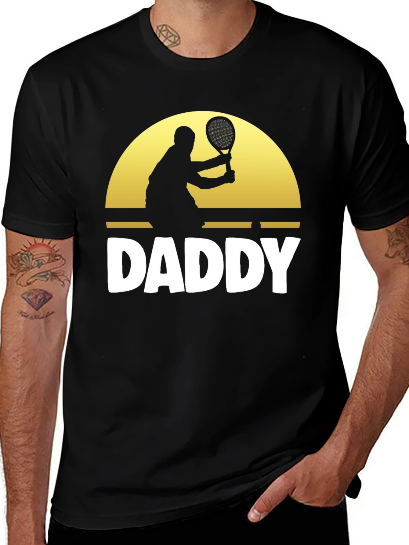 Variant 18 of Daddy Tennis Player Graphic Tee - Black Cotton Shirt