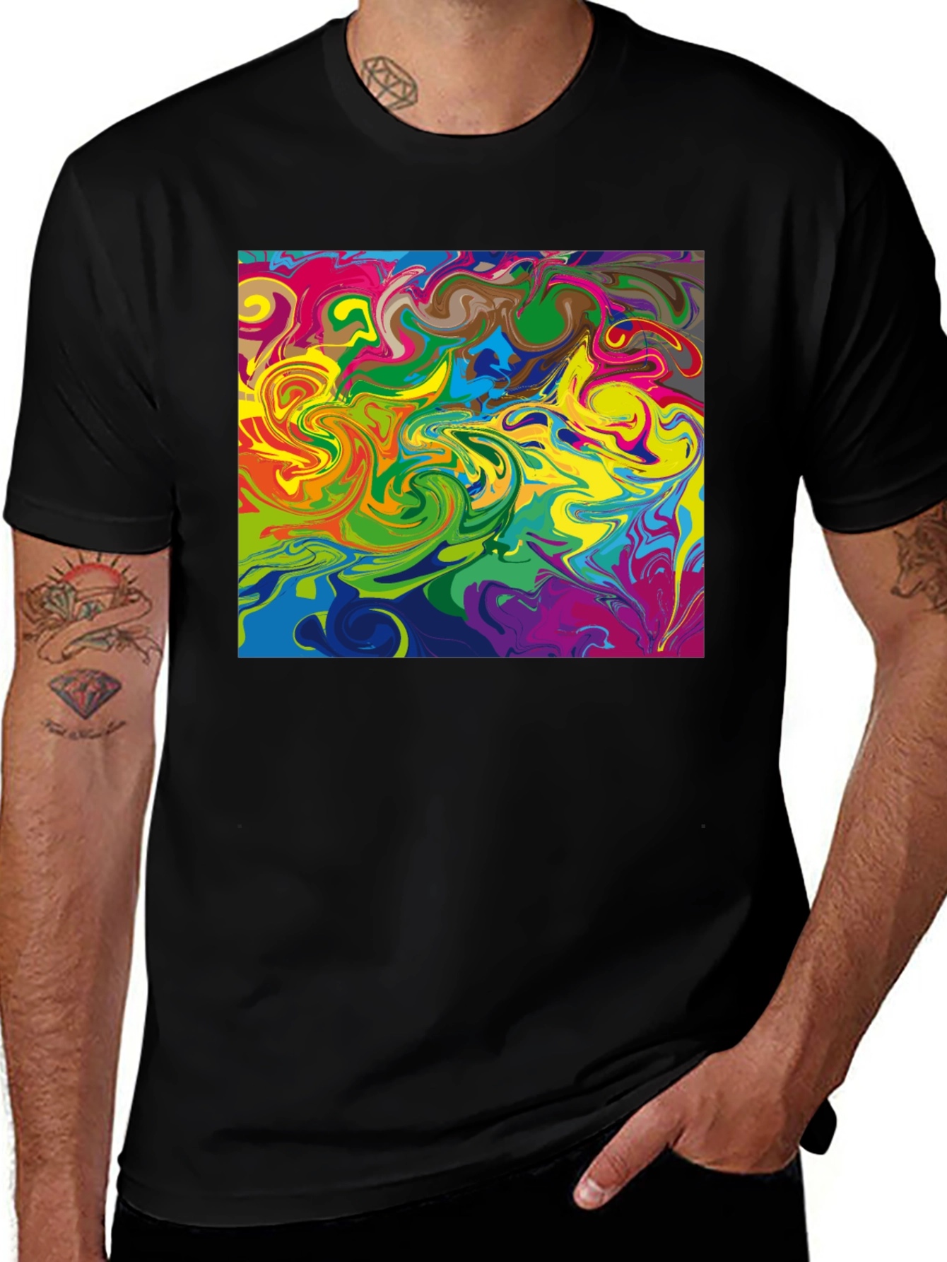 Variant 29 of Abstract Swirl Graphic Tee - Black Casual T-Shirt