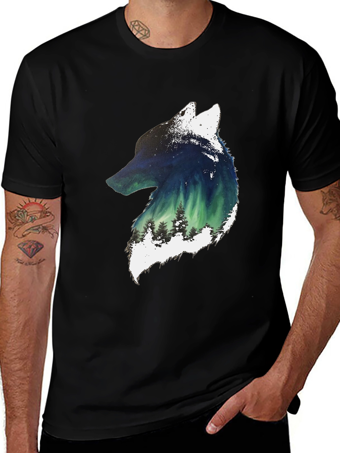 Variant 22 of Wolf Aurora Graphic T-Shirt - Nature Inspired Design