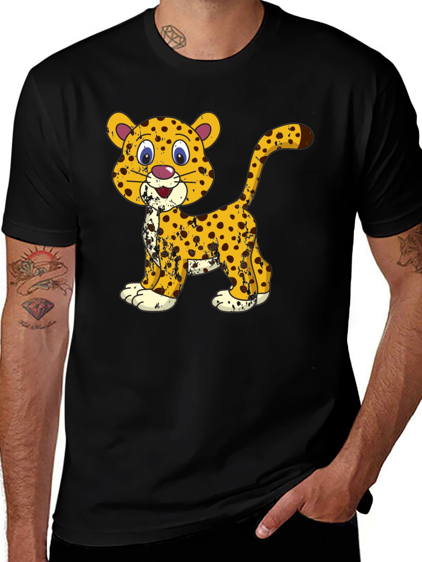 Variant 16 of Cute Cartoon Leopard Graphic T-Shirt - Black
