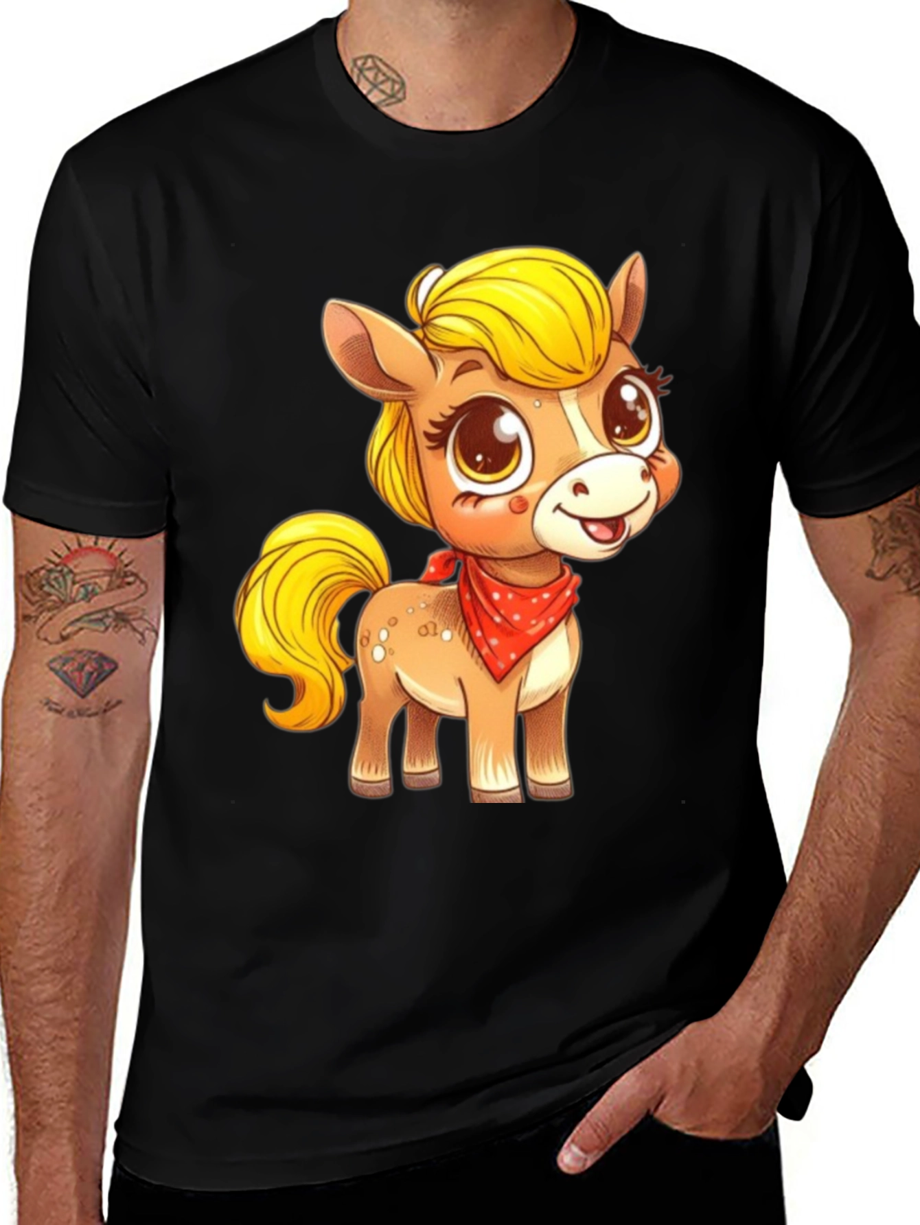 Variant 27 of Cute Pony Cartoon Graphic Black T-Shirt