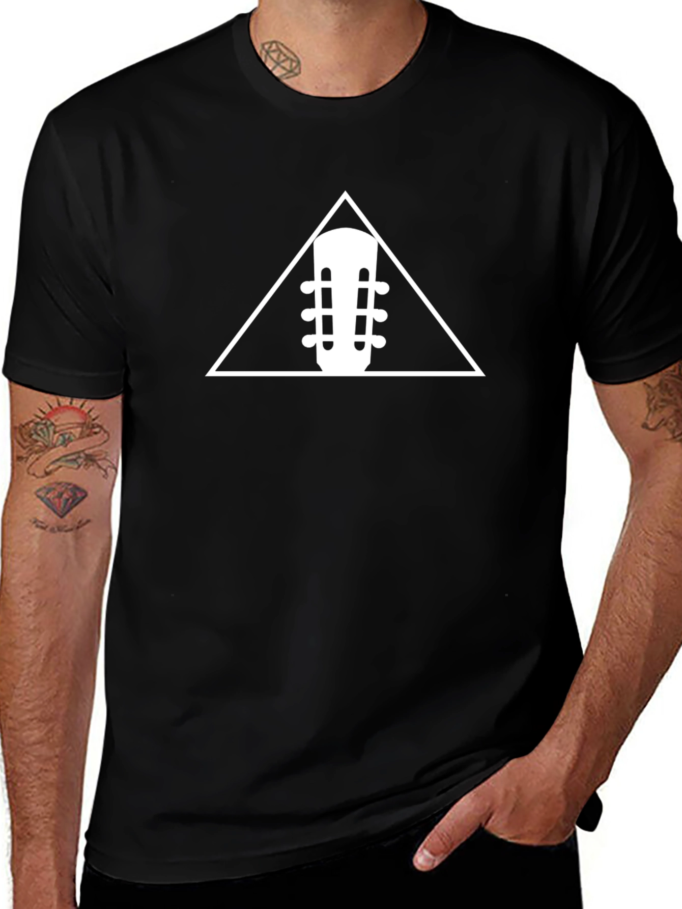 Variant 3 of Guitar Headstock Triangle Graphic Tee - Black