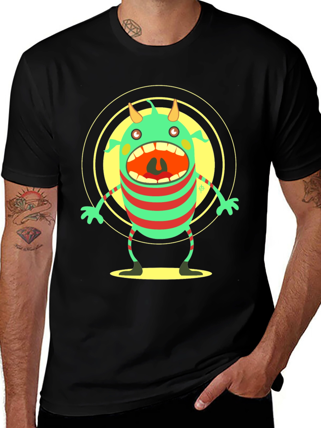 Variant 7 of Monster Graphic Black T-Shirt - Fun Cartoon Tee