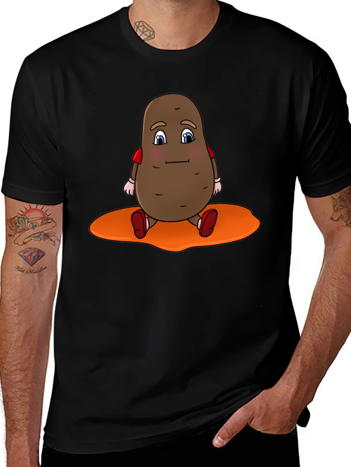 Variant 3 of Potato Character Graphic Tee - Casual Black T-Shirt