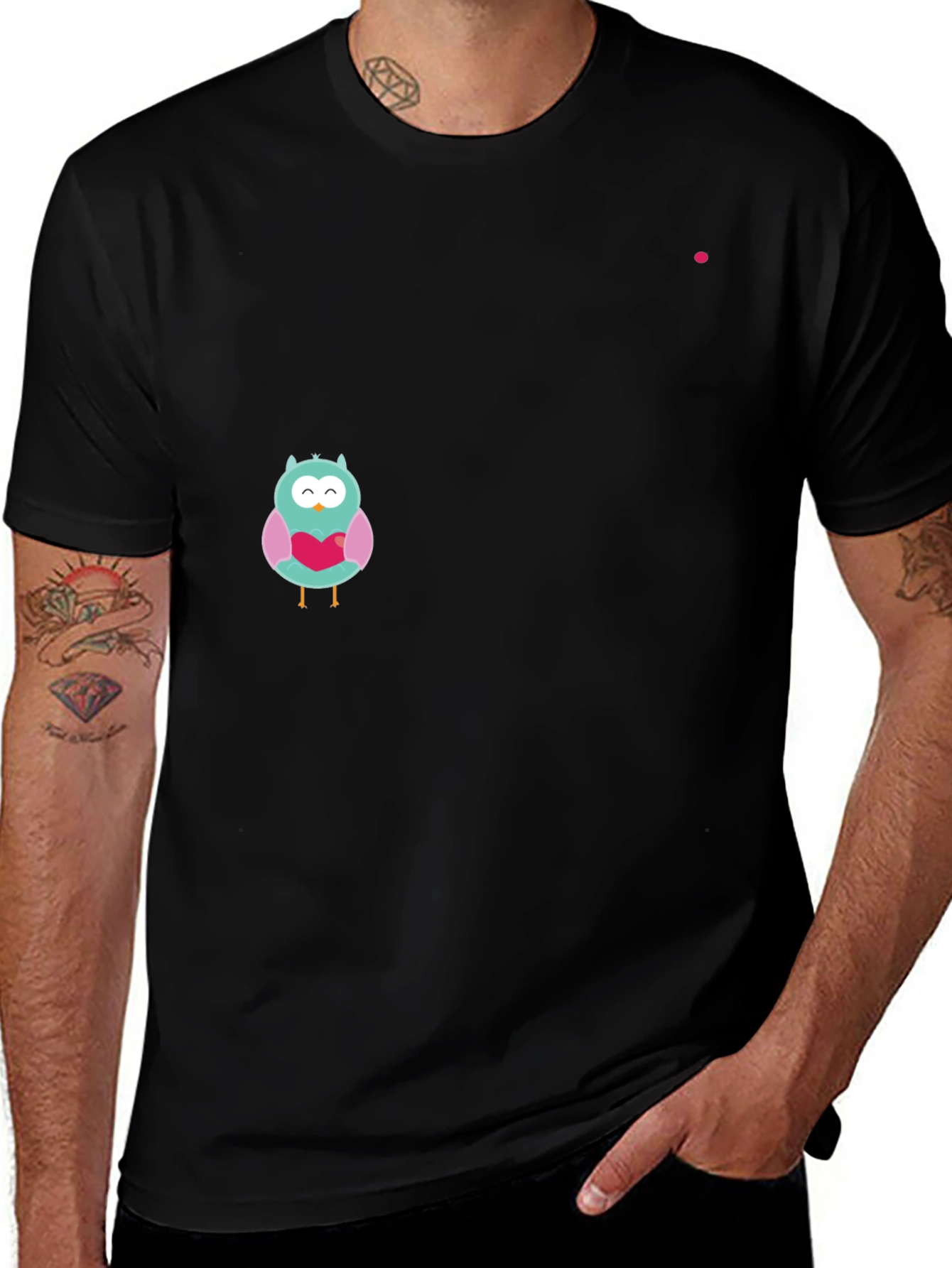 Variant 7 of Owl With Heart Graphic Black T-Shirt