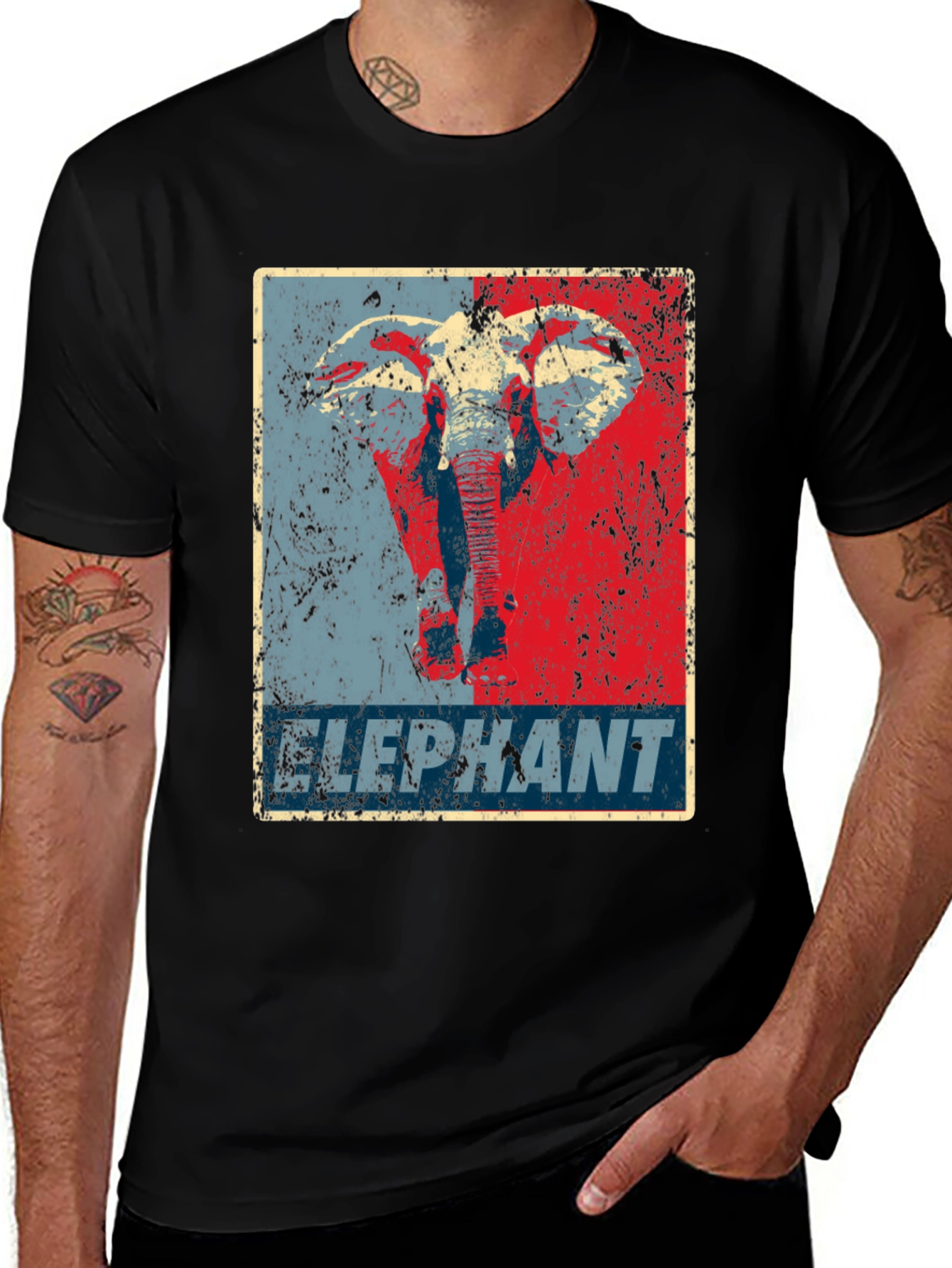 Black Elephant Graphic Print Crew Neck T-Shirt main image