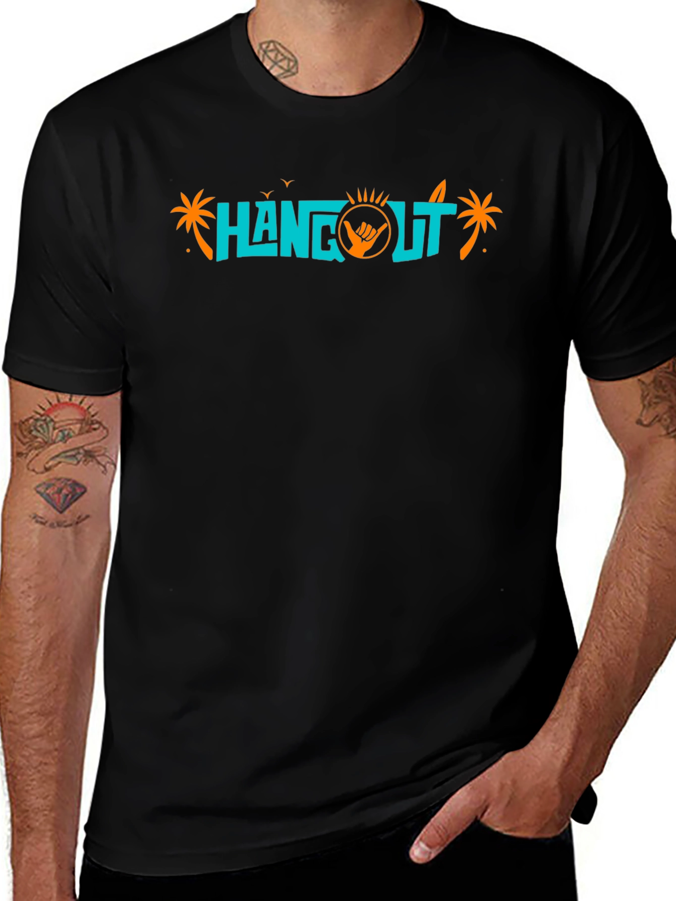 Hangout Black T-Shirt - Surf Style Graphic Tee