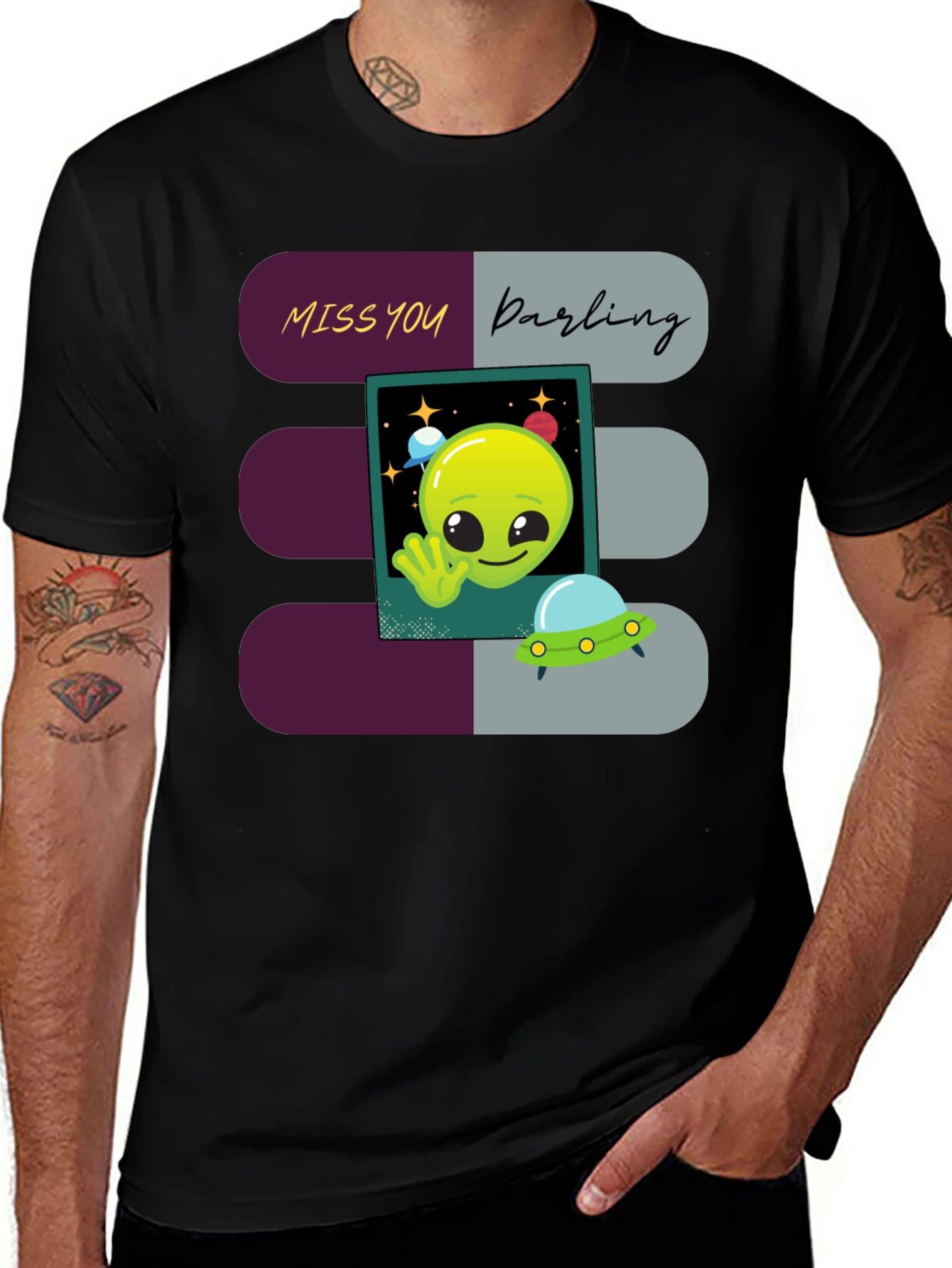 Variant 20 of Miss You Darling Alien Graphic T-Shirt - Fun Outer Space Tee