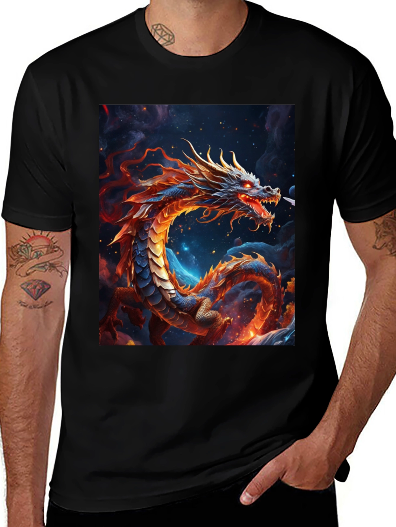 Variant 16 of Fiery Dragon Graphic Tee - Fantasy Art Shirt