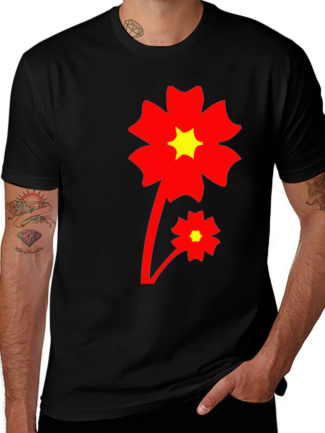 Bold Flower Graphic T-Shirt - Black