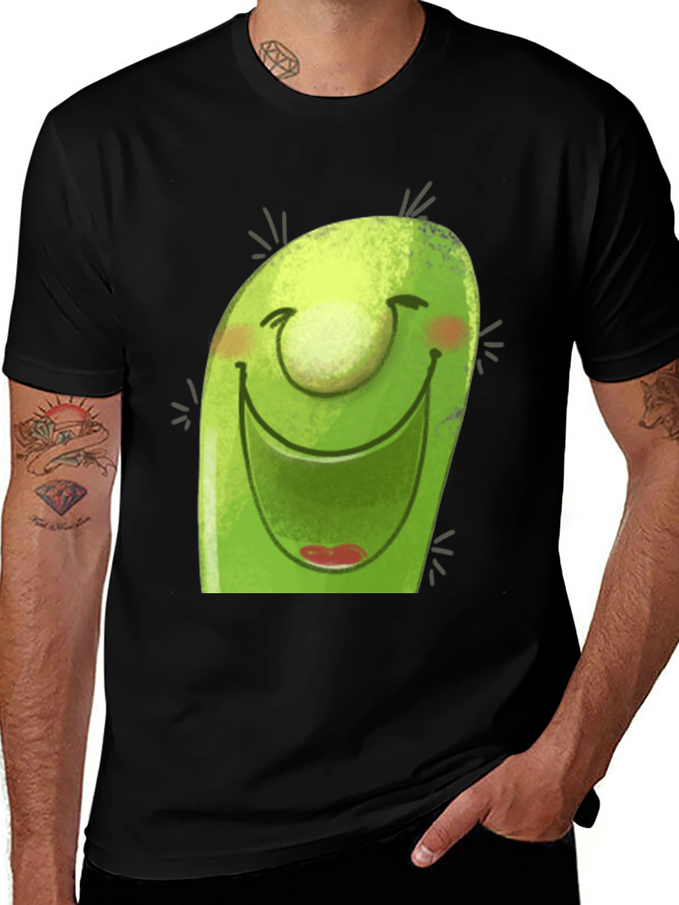 Variant 6 of Smiling Avocado Cartoon Black T-Shirt