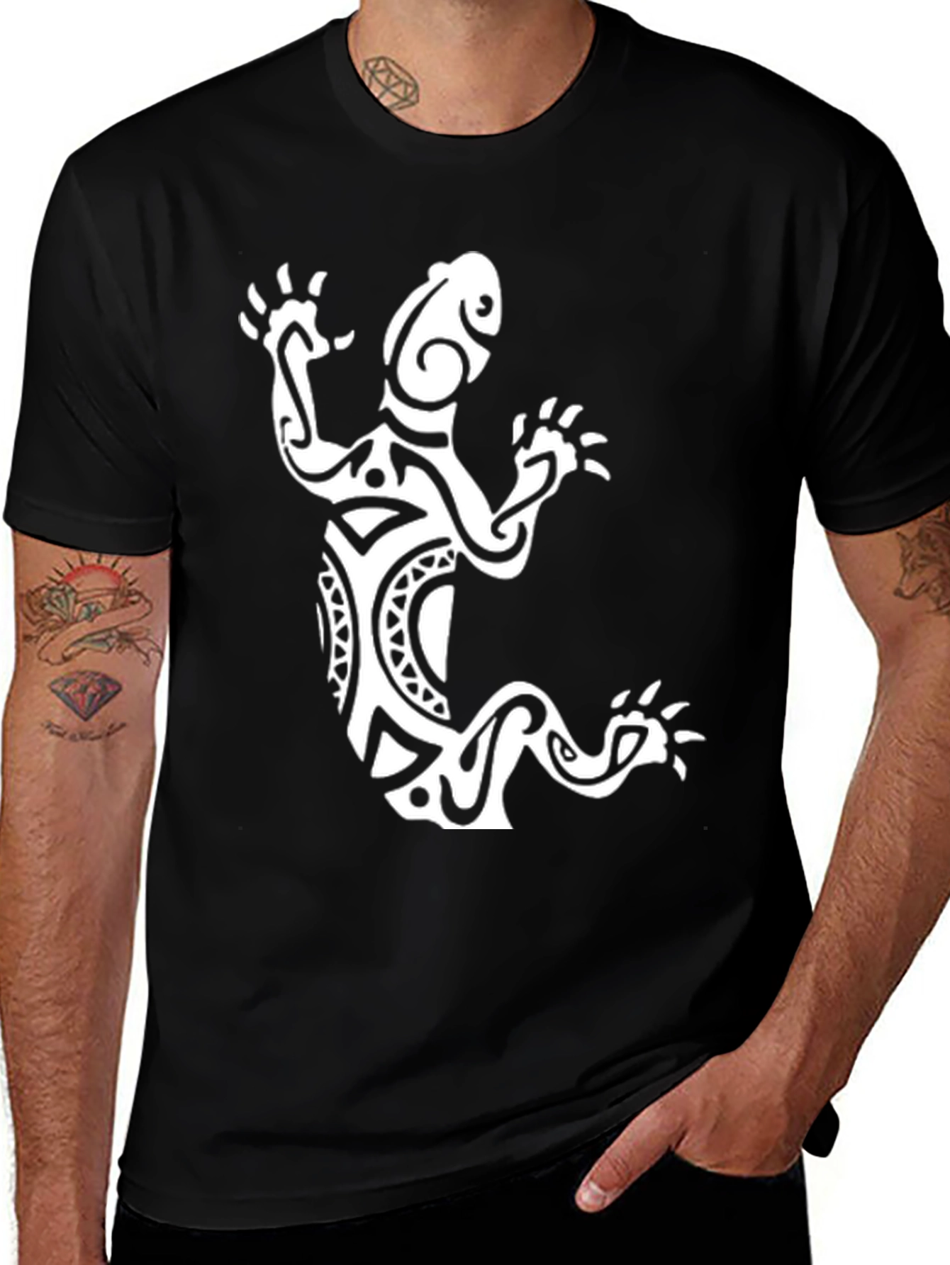 Variant 28 of Tribal Lizard Graphic Tee - Black