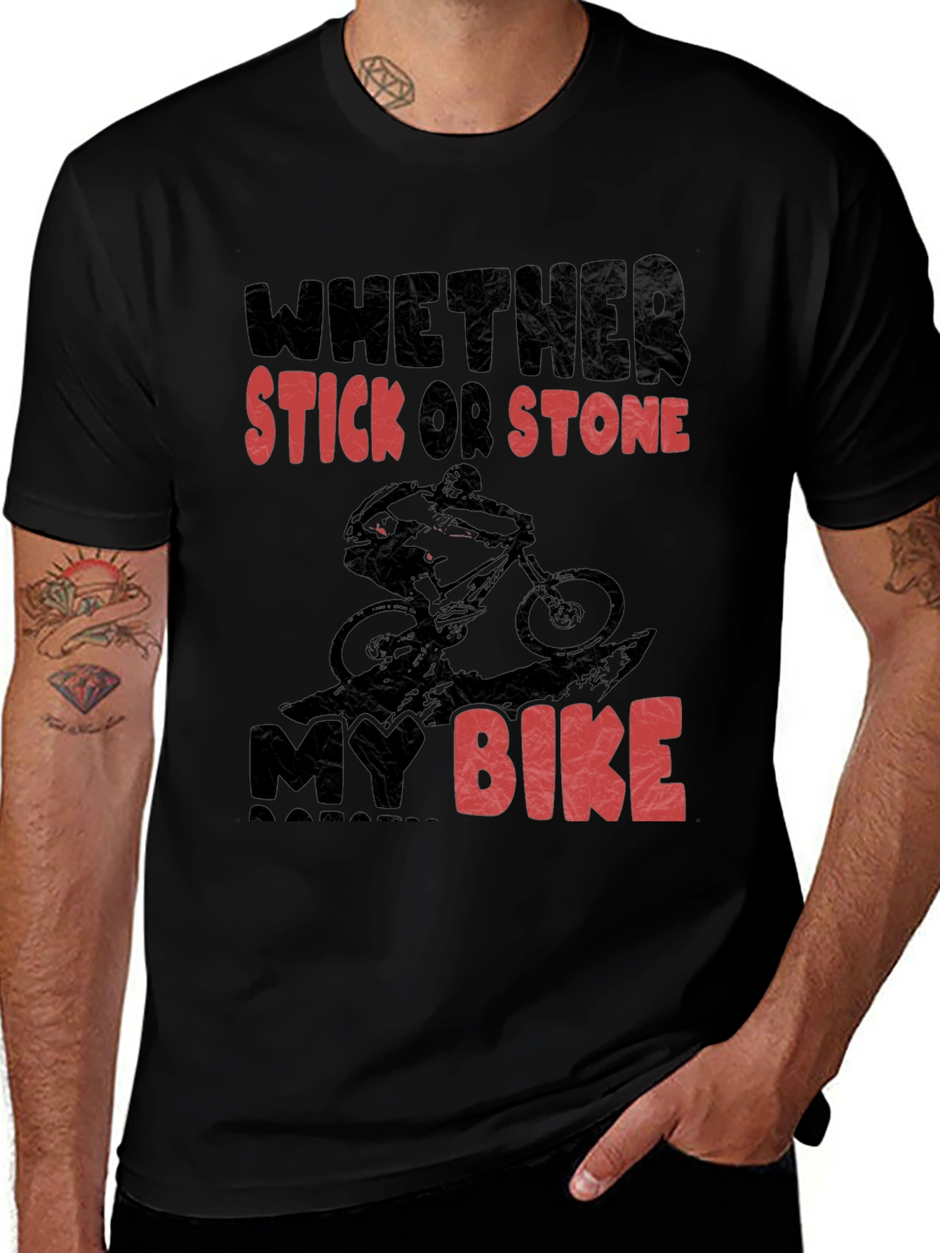 Variant 18 of Mountain Biking T-Shirt - Whether Stick Or Stone My Bike