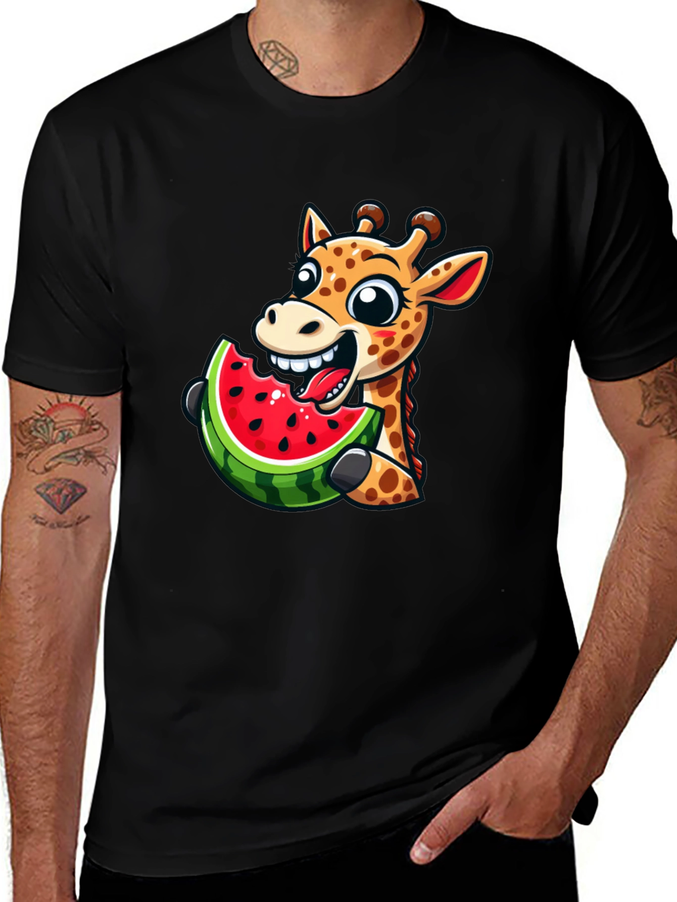 Variant 3 of Giraffe Eating Watermelon Graphic T-Shirt