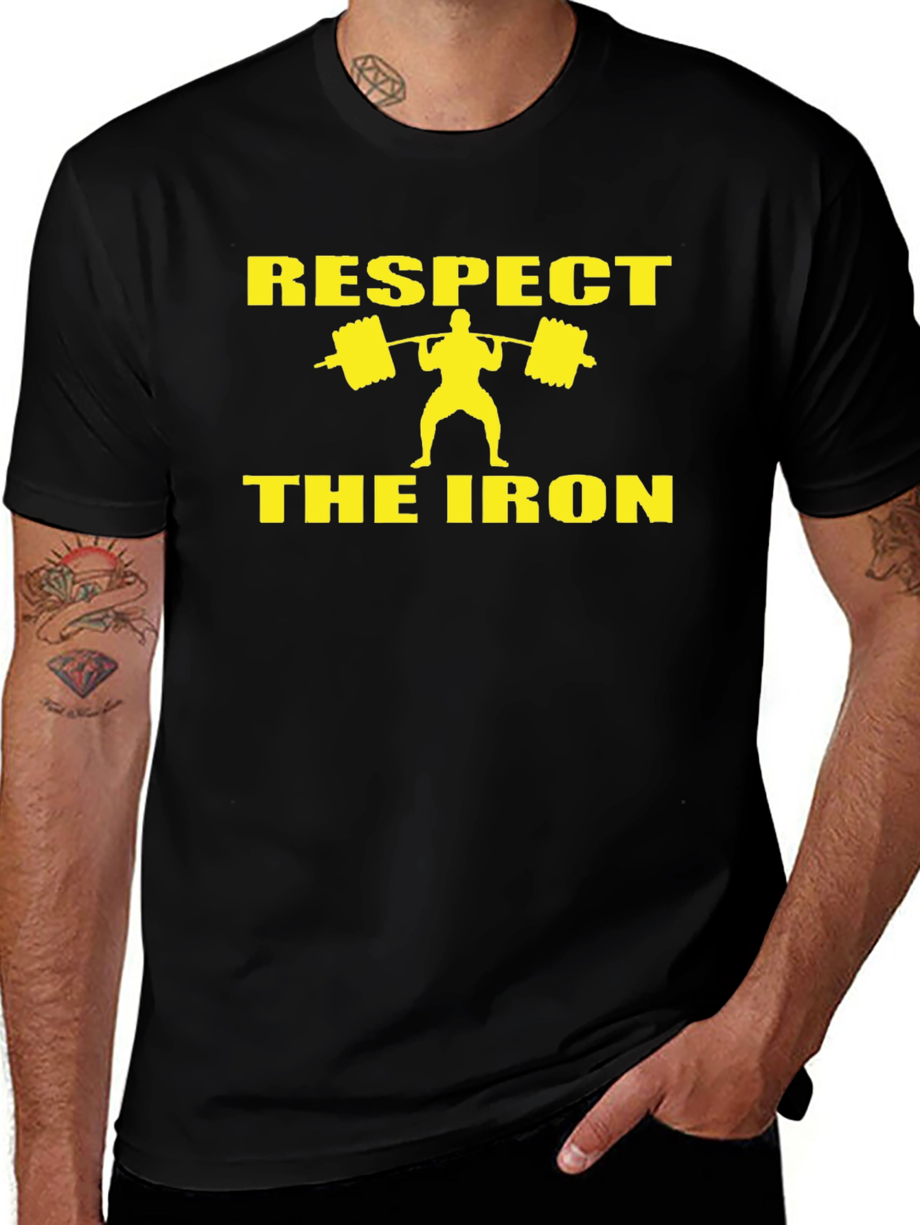 Variant 25 of Respect The Iron Black Graphic Tee - Workout Shirt