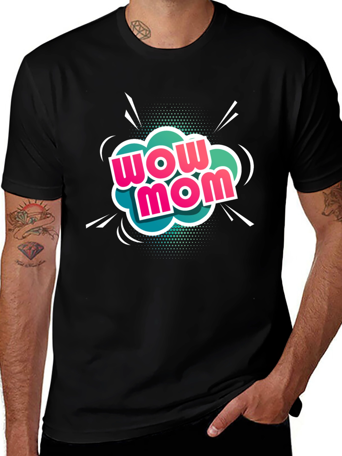 Variant 21 of Wow Mom Black T-Shirt - Graphic Tee
