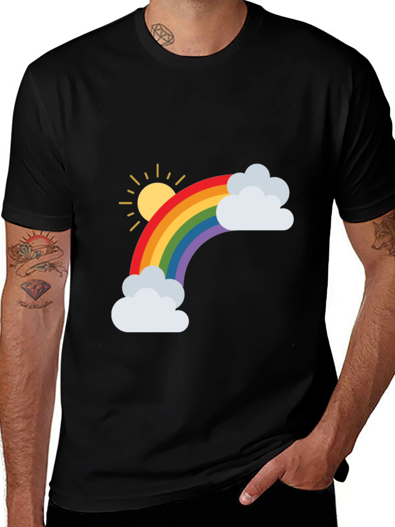 Variant 15 of Rainbow Graphic Tee - Black Cotton Blend Shirt