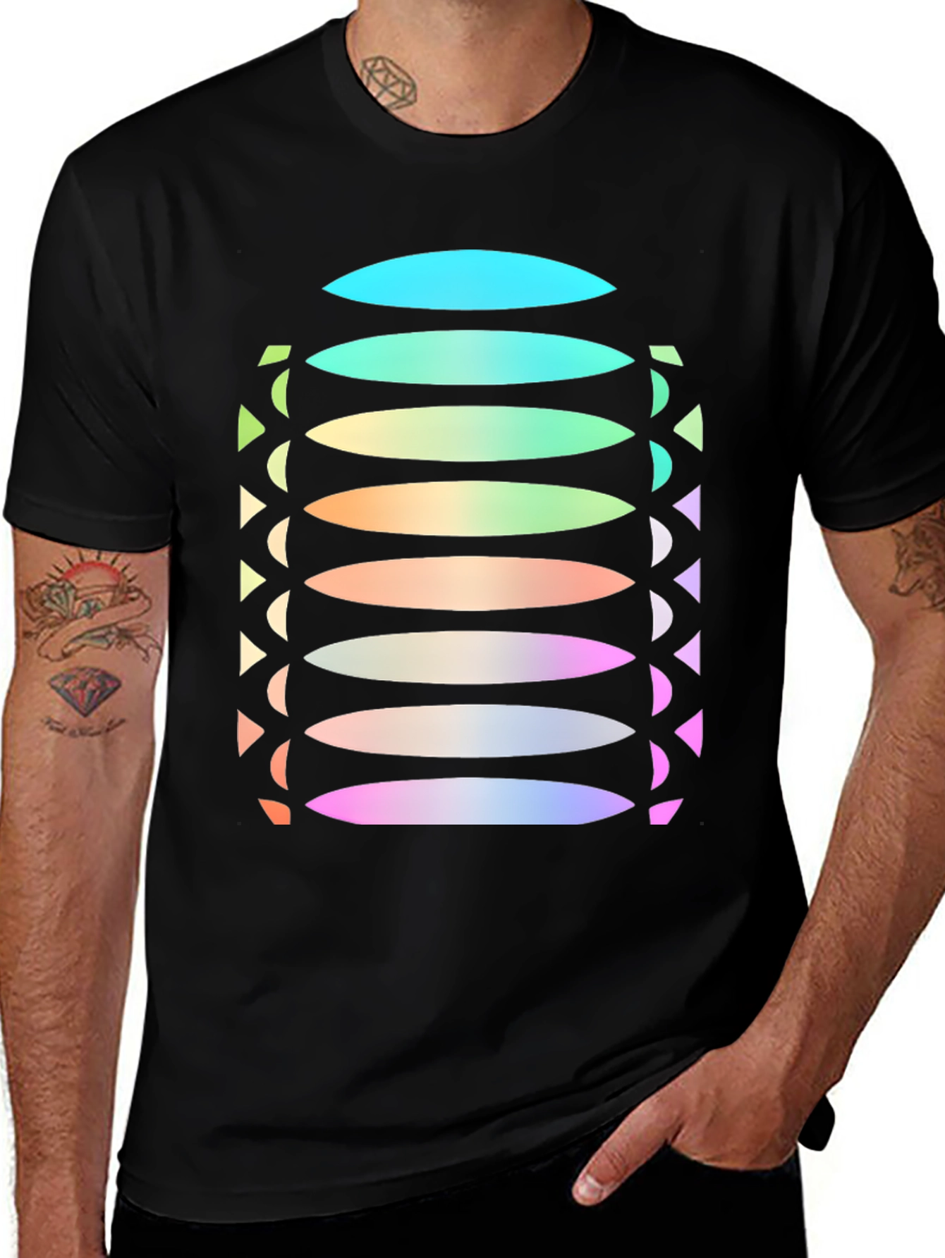 Variant 18 of Abstract Gradient Disc Pattern Black Tee