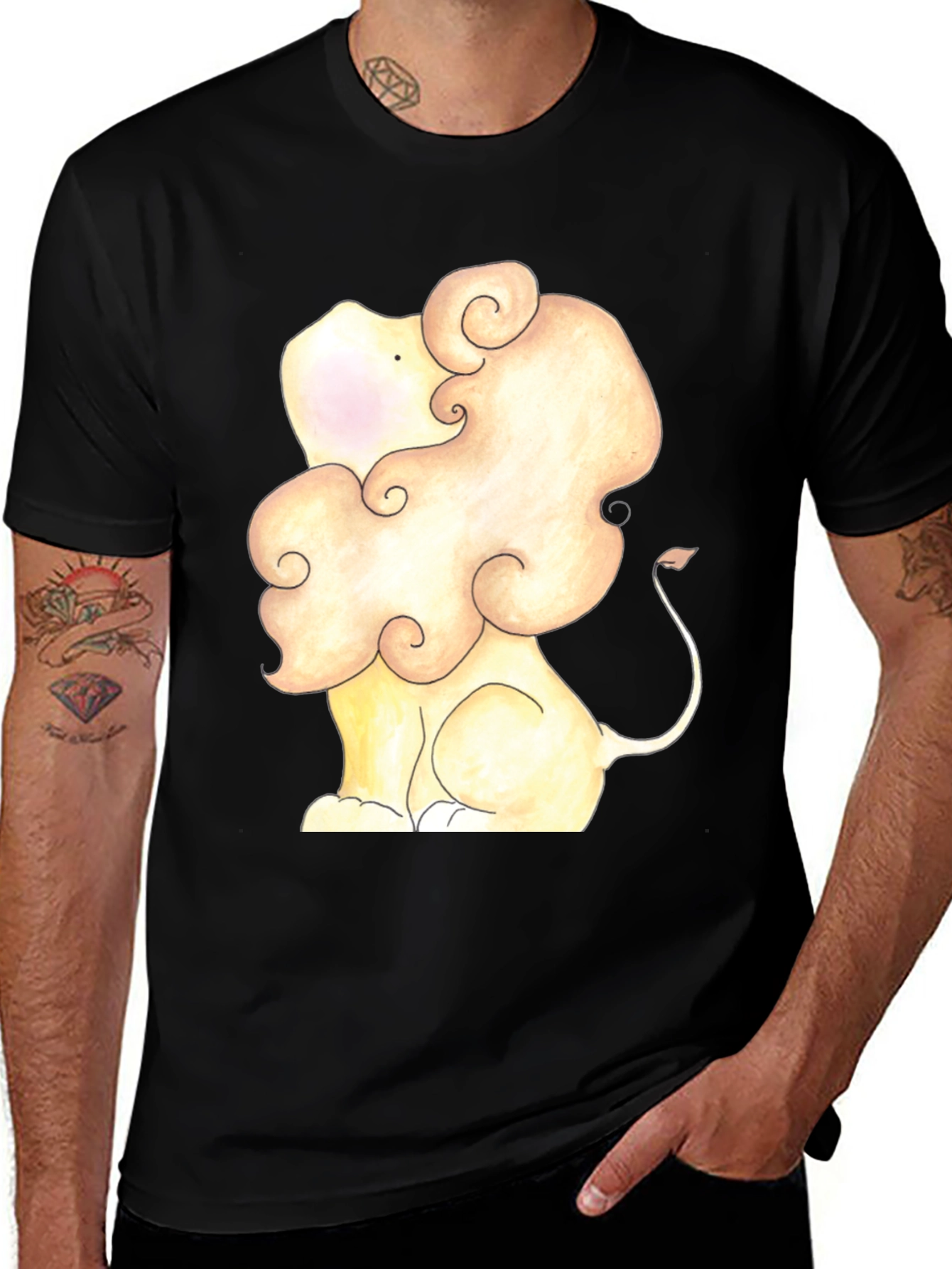 Lion Cartoon Graphic Tee - Soft Black T-Shirt