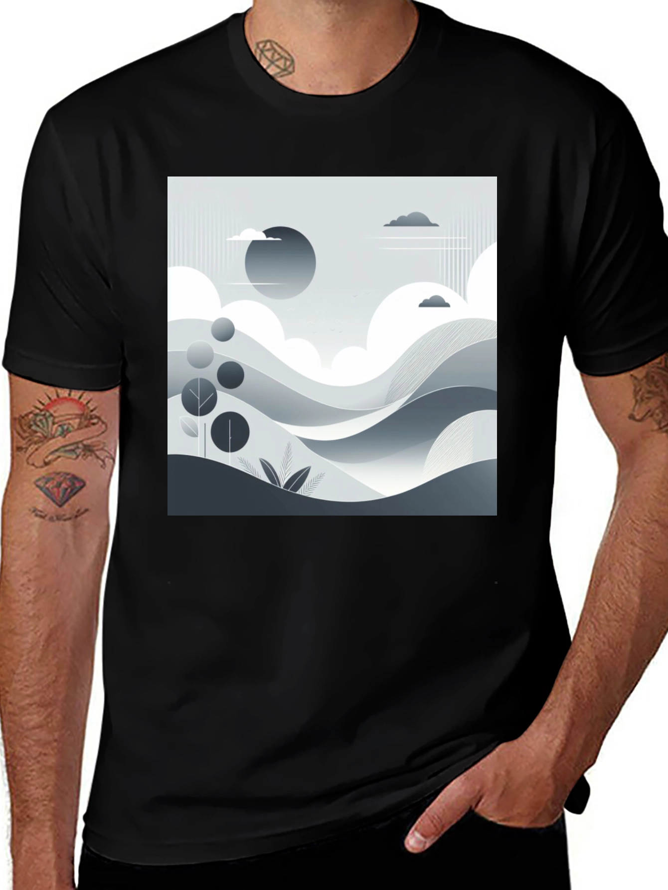 Variant 10 of Modern Landscape Graphic Tee - Black