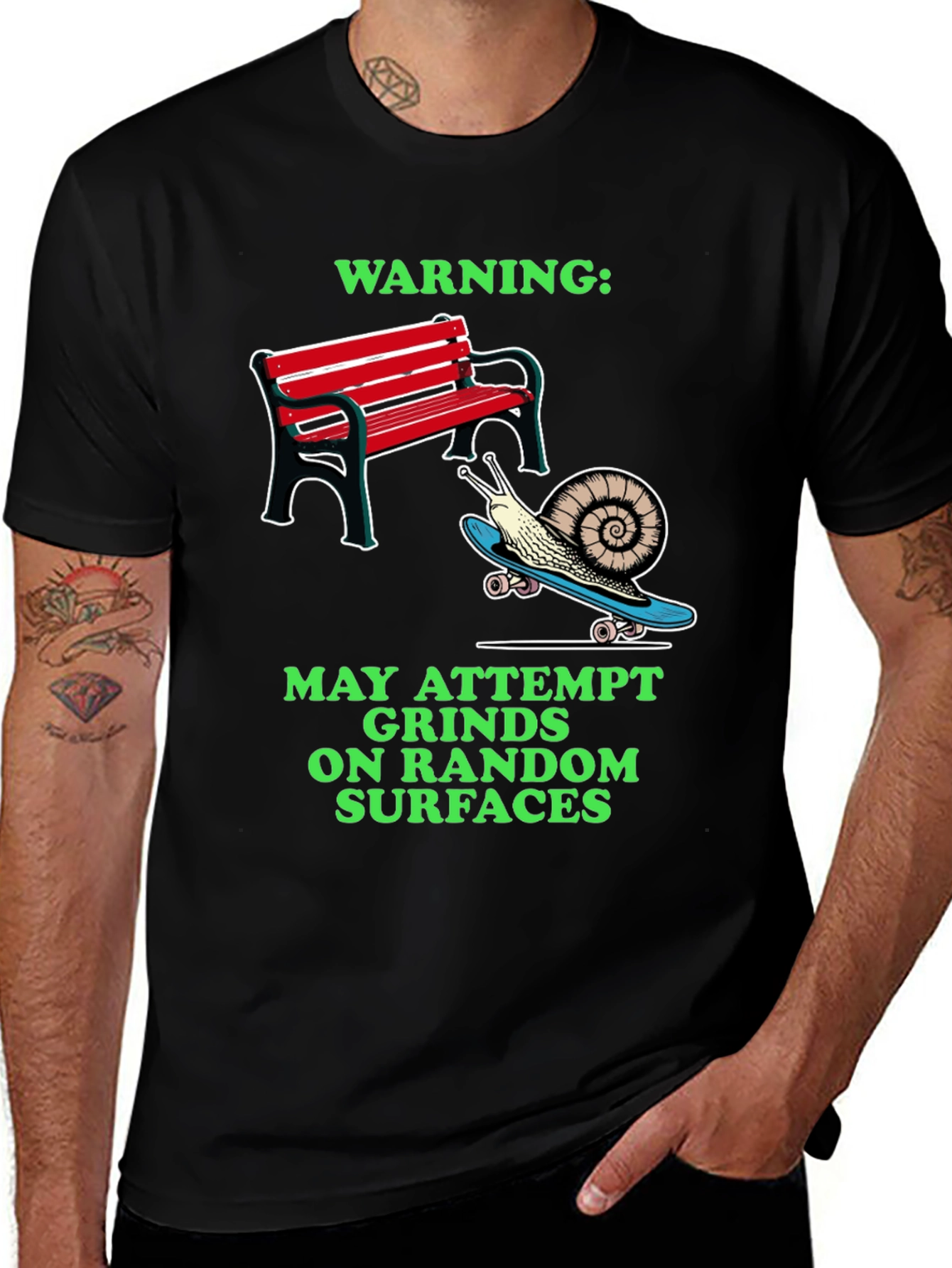 Variant 15 of Warning: Snail Grinds T-Shirt - Skateboarding Humor Tee
