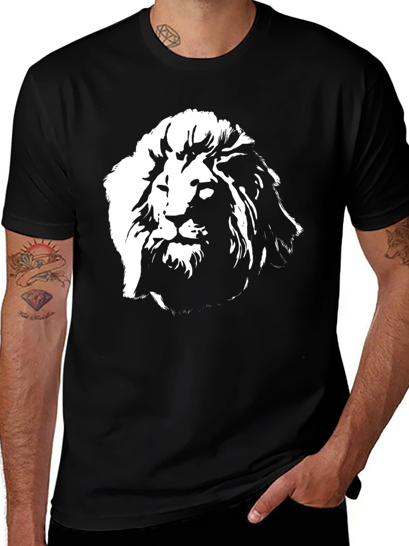 Variant 7 of Lion Graphic Tee - Black Cotton Blend T-Shirt