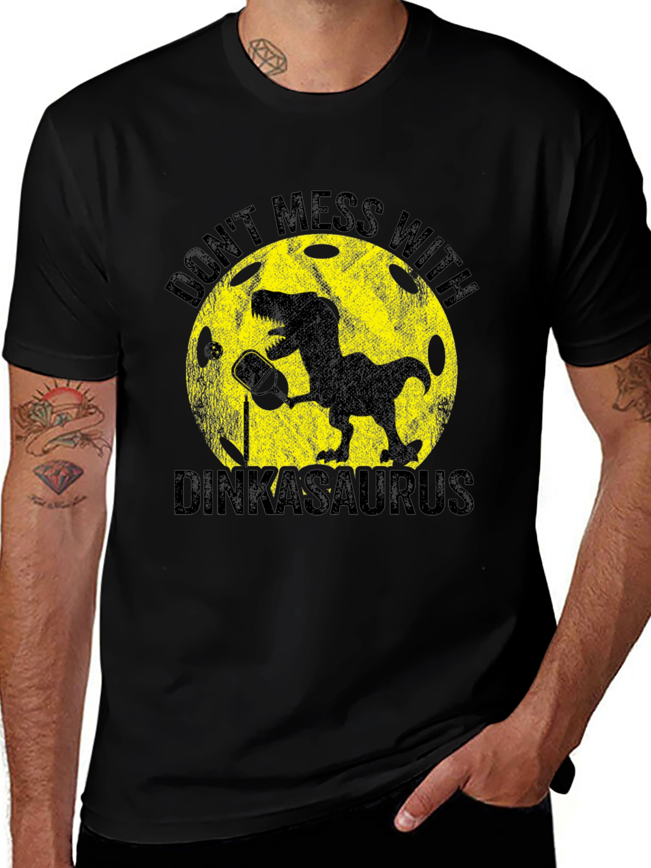 Variant 3 of Dinkasaurus Pickleball T-Shirt - Don't Mess With Dink!