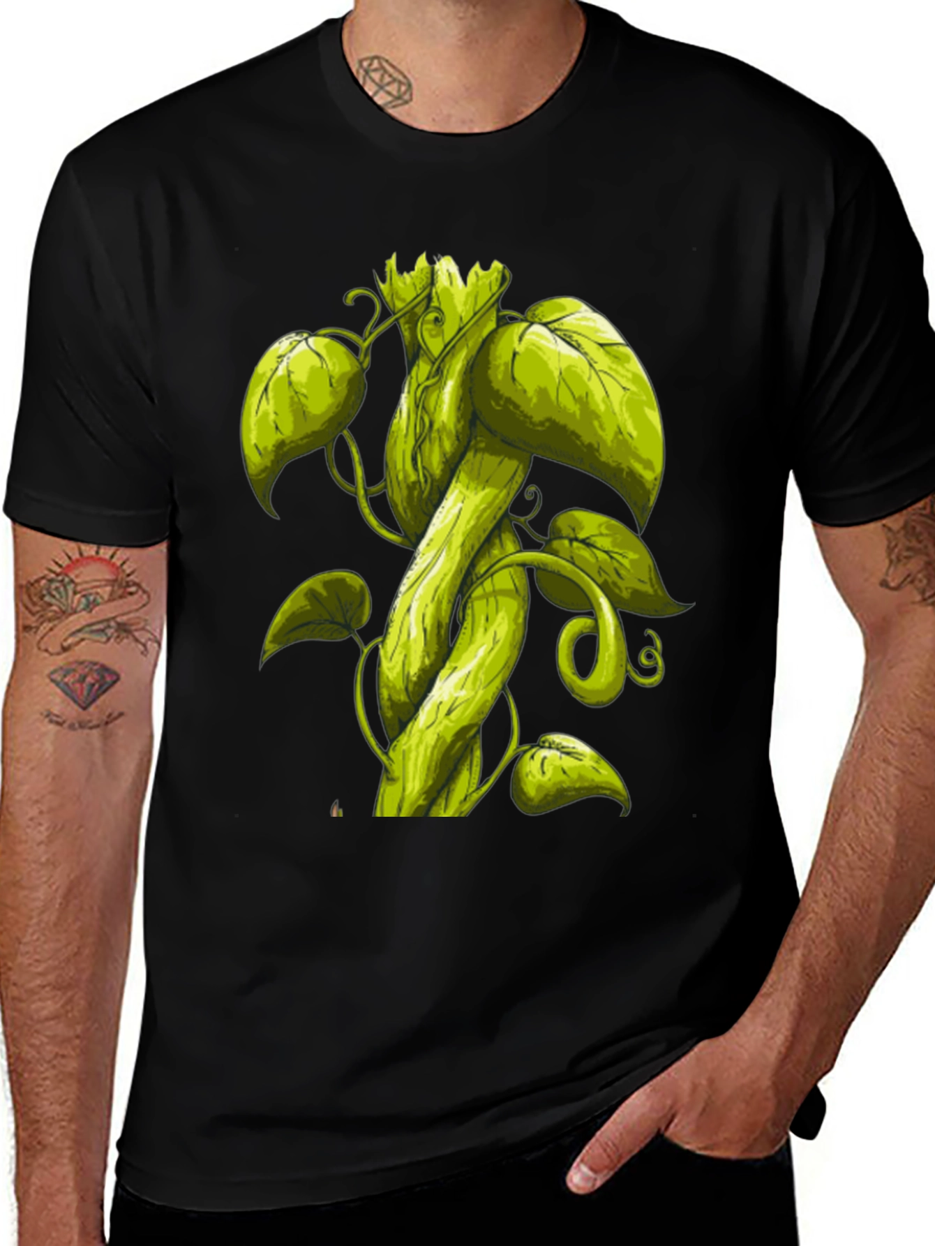 Black Beanstalk Graphic T-Shirt - Black Cotton Tee main image