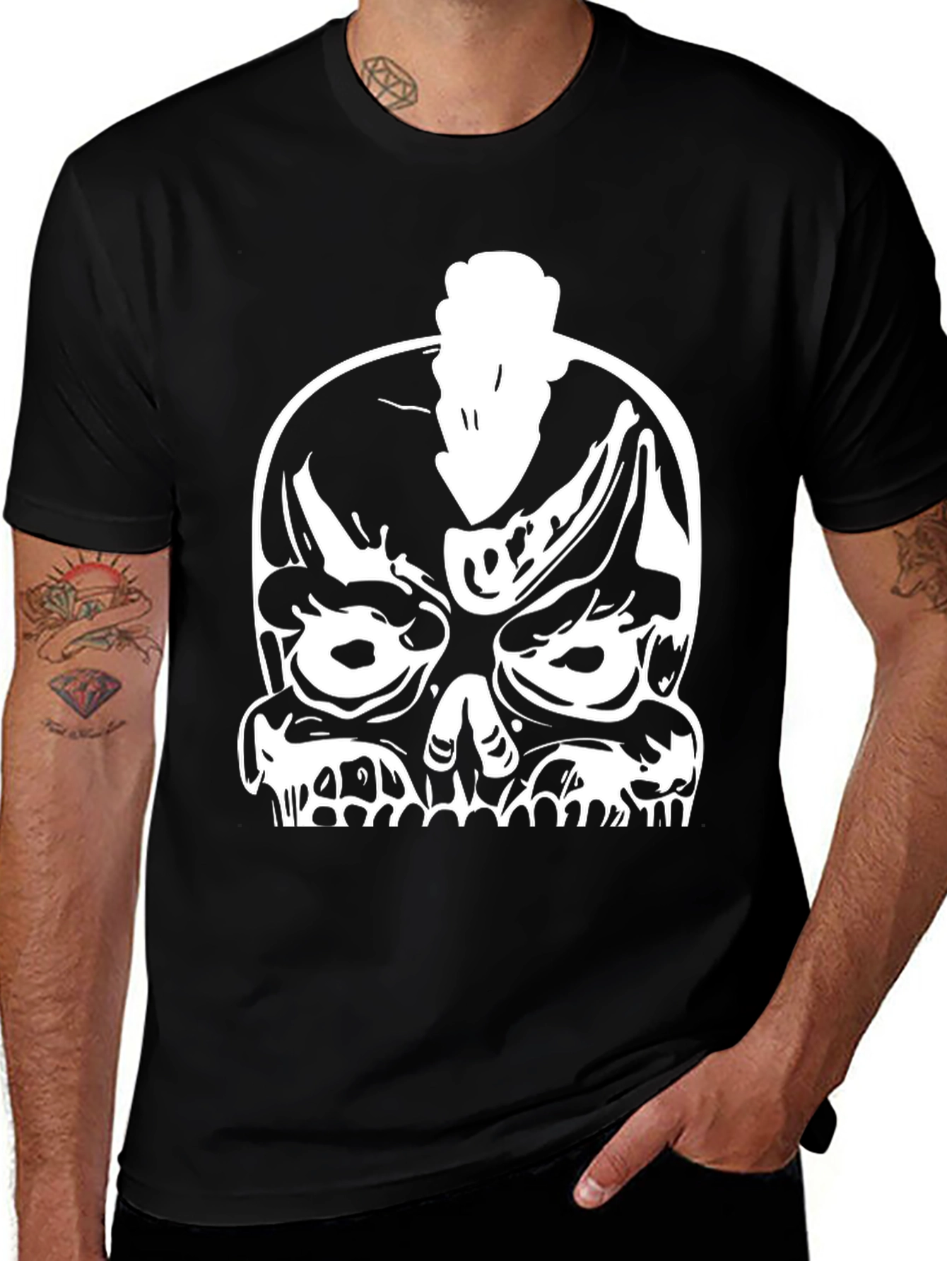 Variant 29 of Skull Punk Graphic Tee - Bold Black Cotton T-Shirt