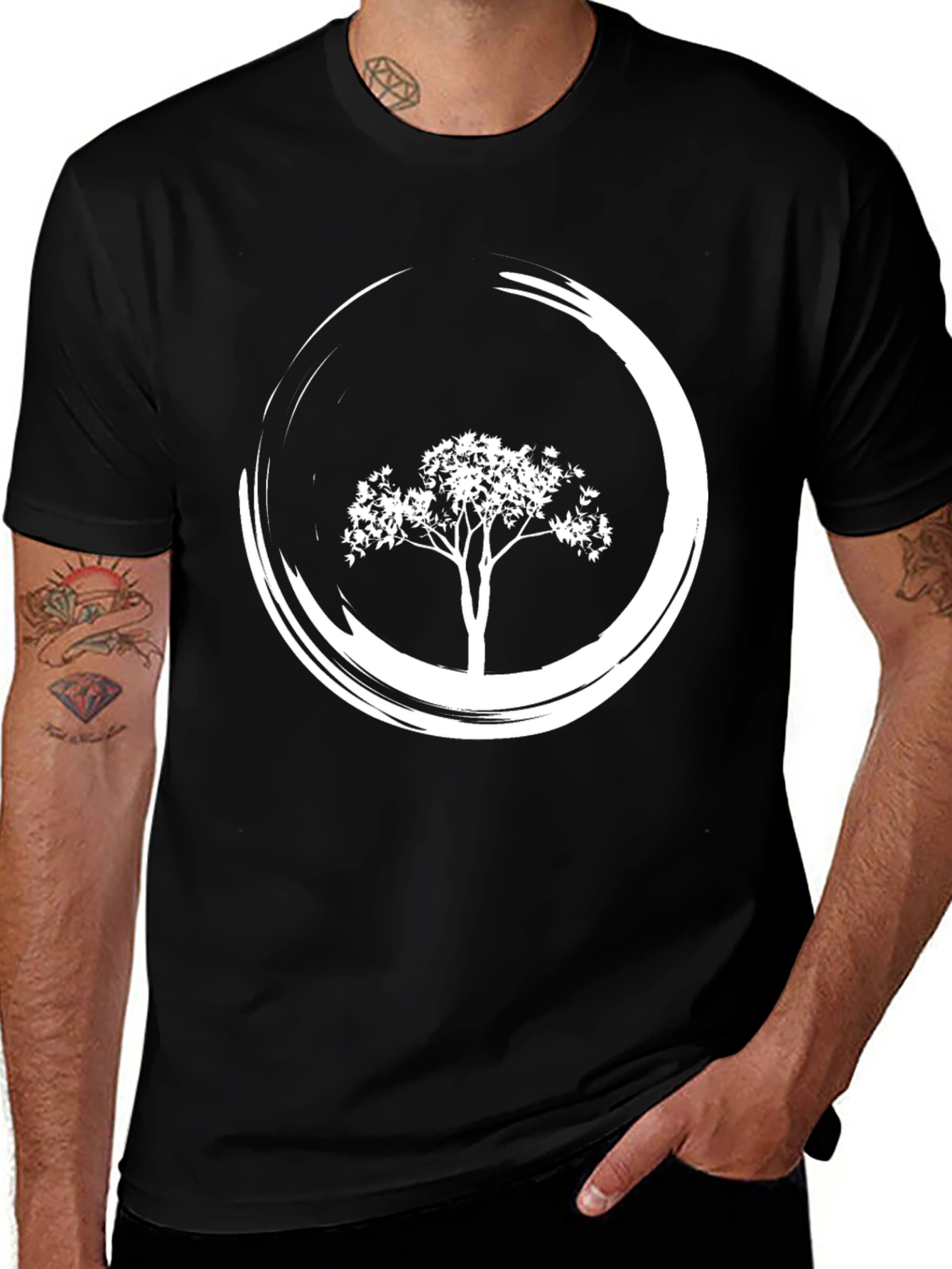 Variant 23 of Zen Tree Black T-Shirt - Circular Design