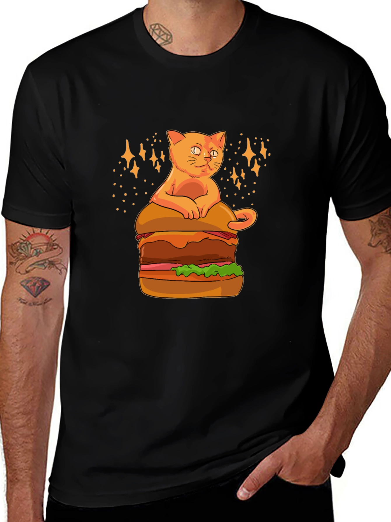 Variant 3 of Cat on Burger T-Shirt - Unisex Graphic Tee