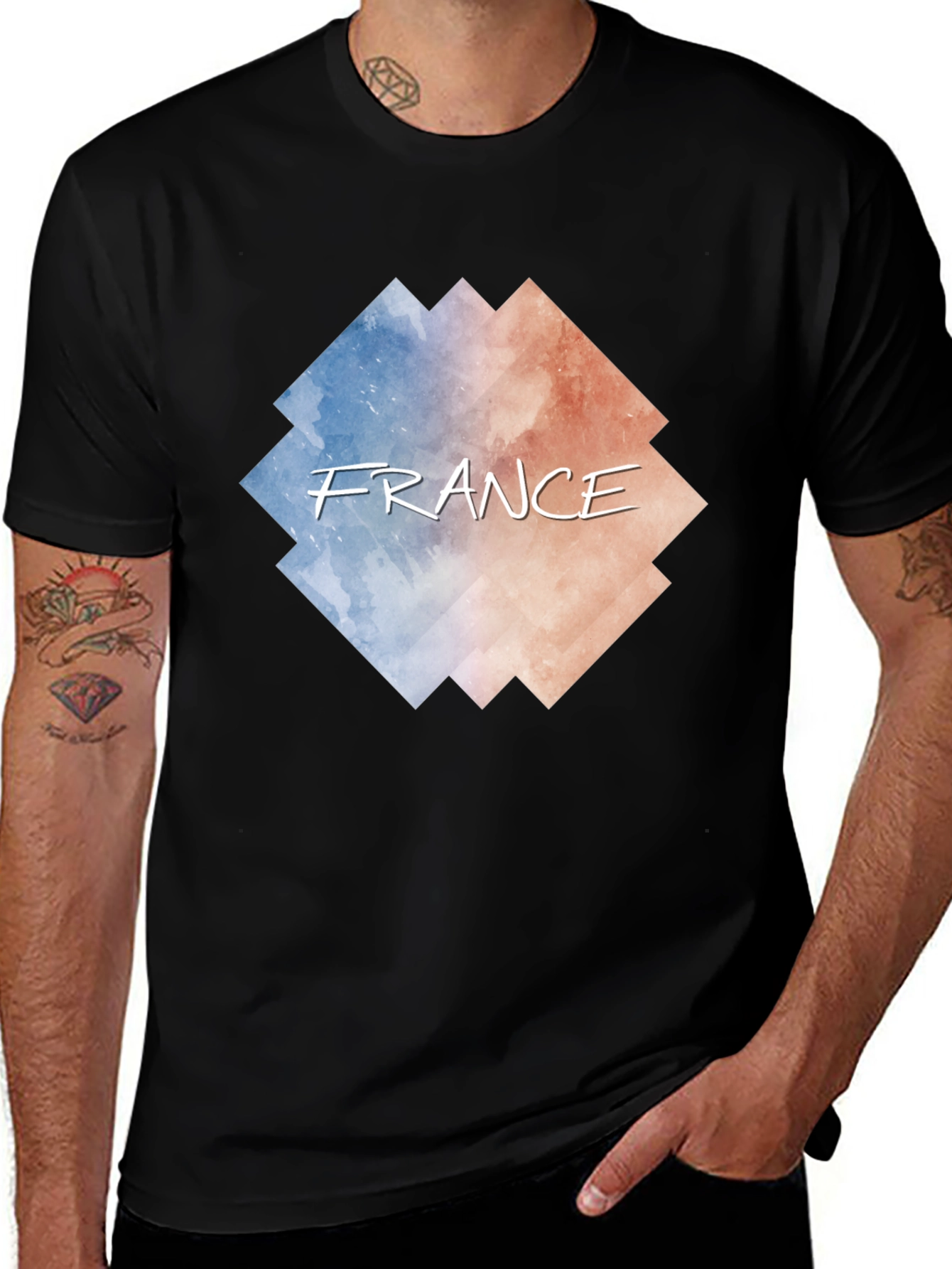 France Flag Watercolor Graphic T-Shirt