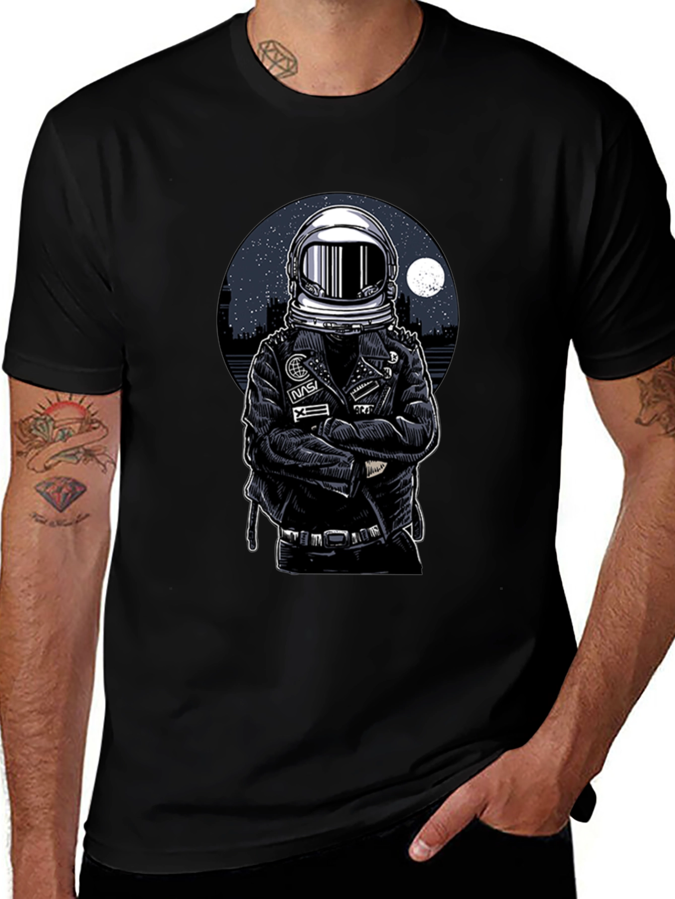 Variant 28 of Astronaut Biker Graphic Tee - Cool Space Rider Shirt