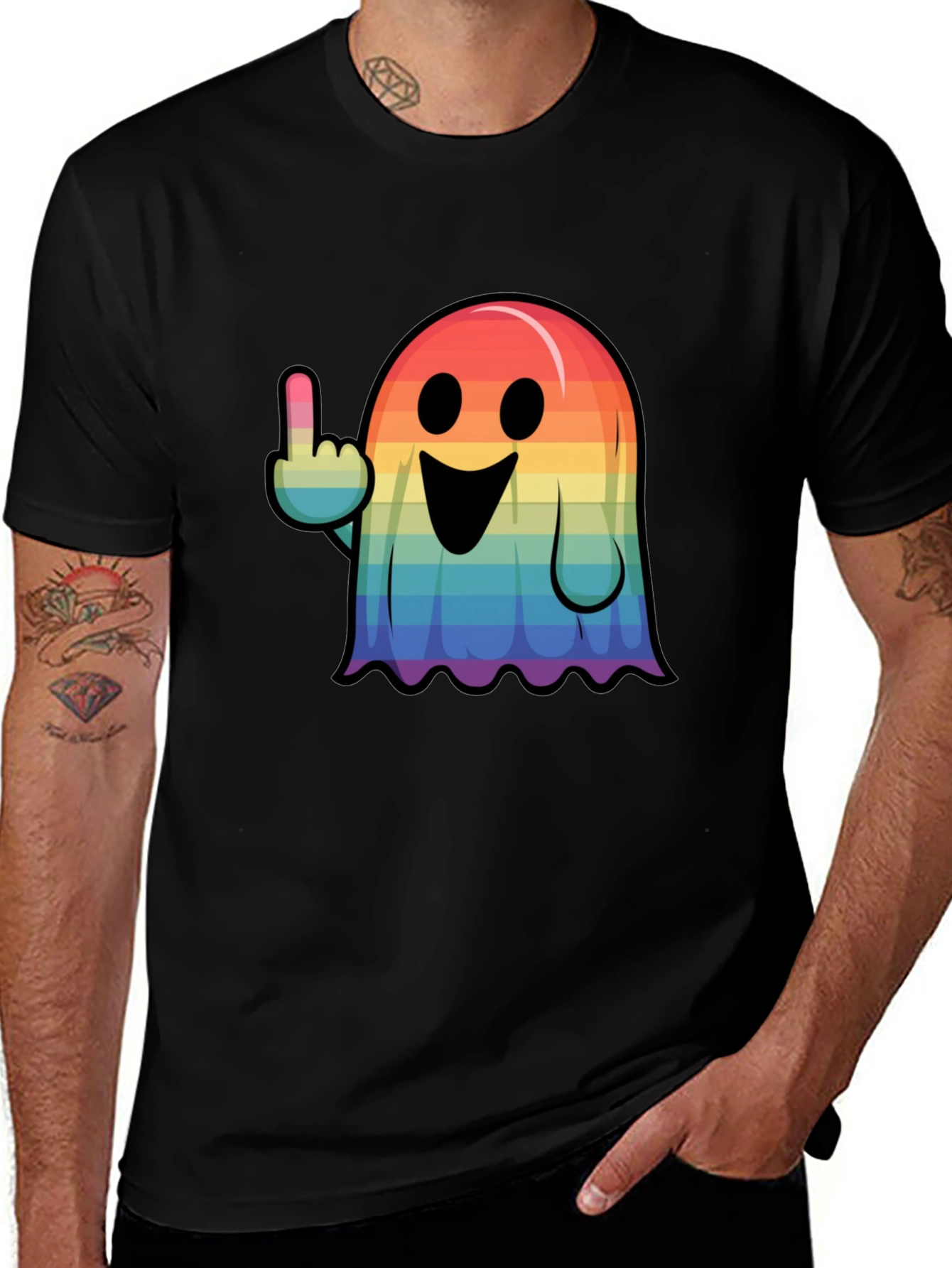 Variant 11 of Rainbow Ghost Flipping The Bird Graphic Tee