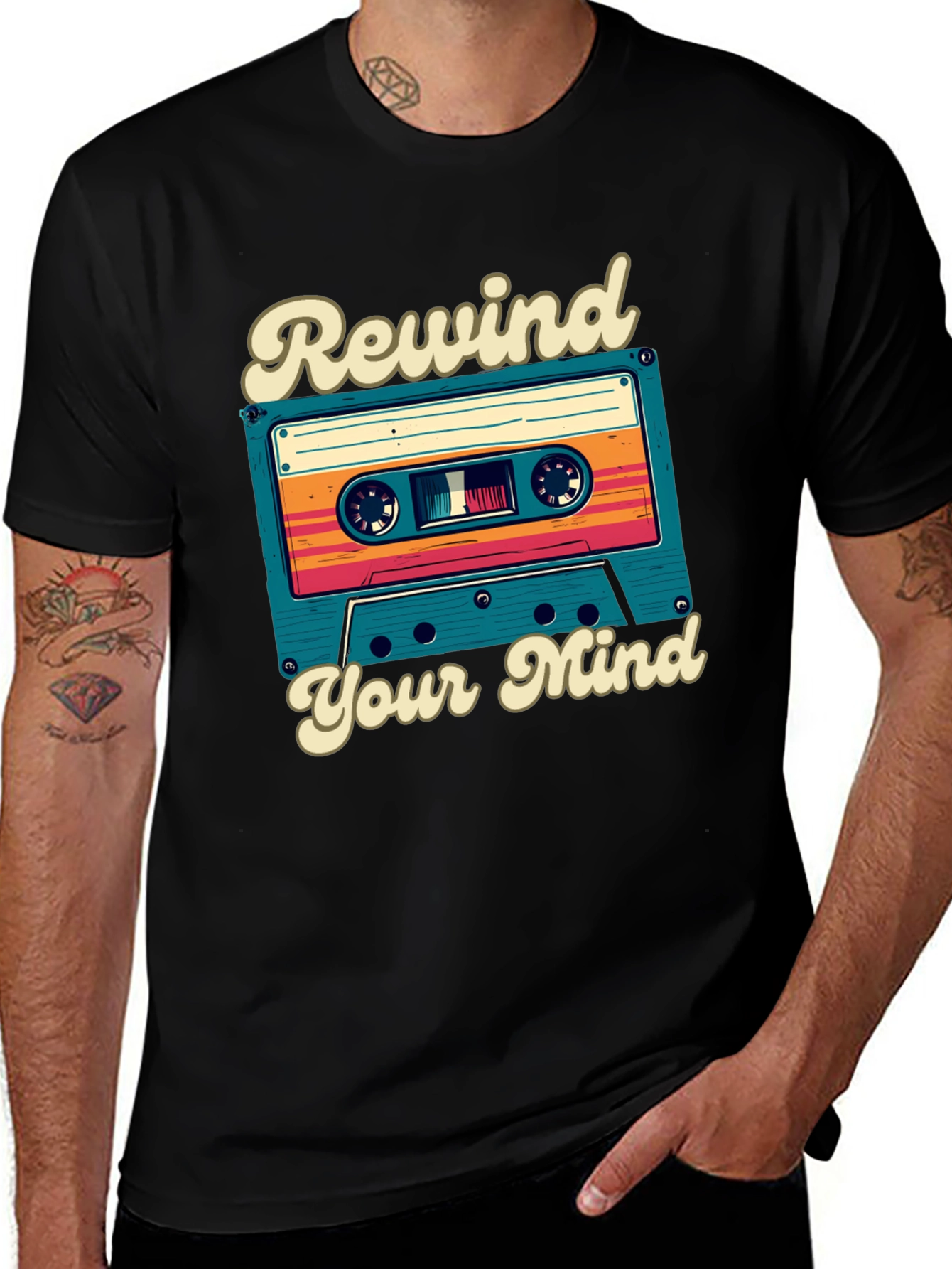 Variant 21 of Retro Cassette Tape 'Rewind Your Mind' Graphic Tee