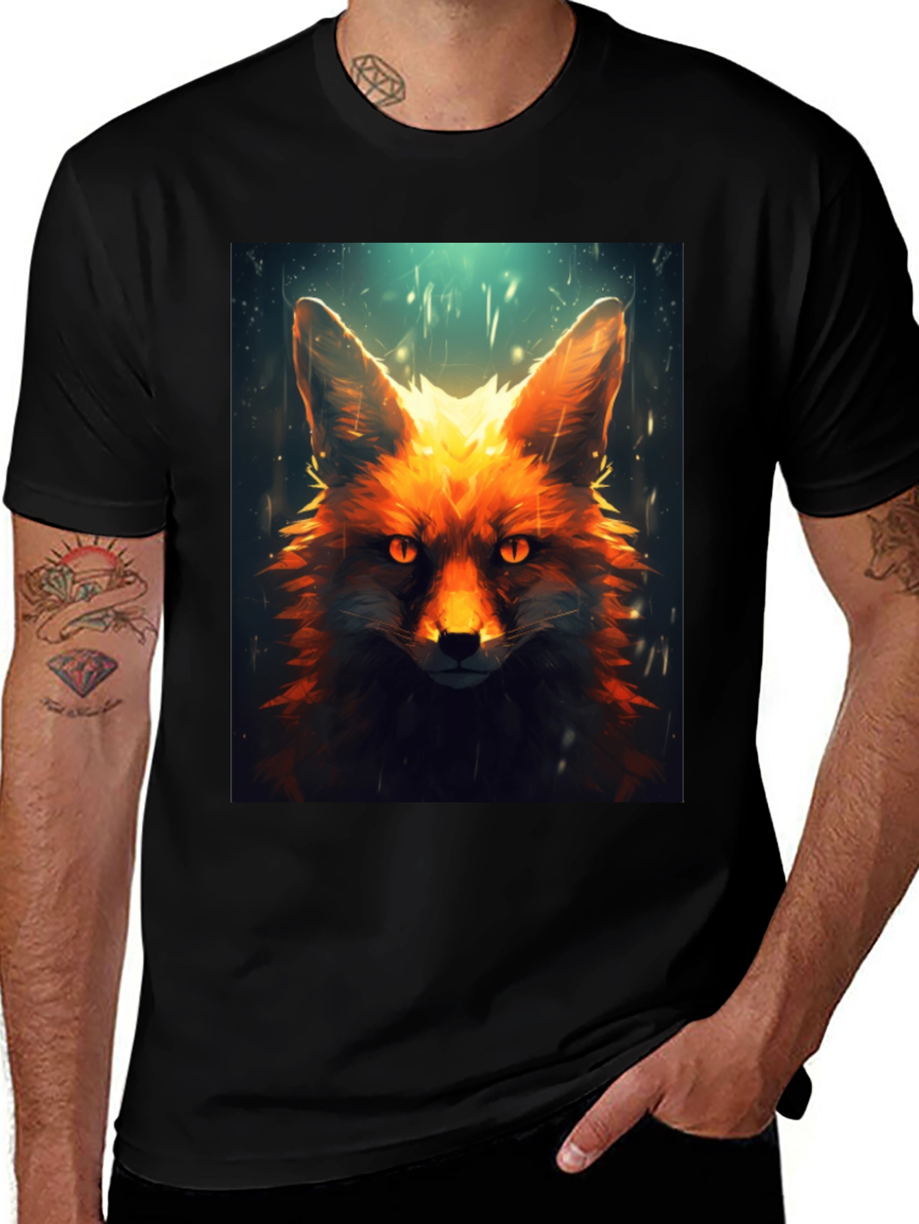 Variant 24 of Fiery Fox Graphic Tee - Men's Black T-Shirt