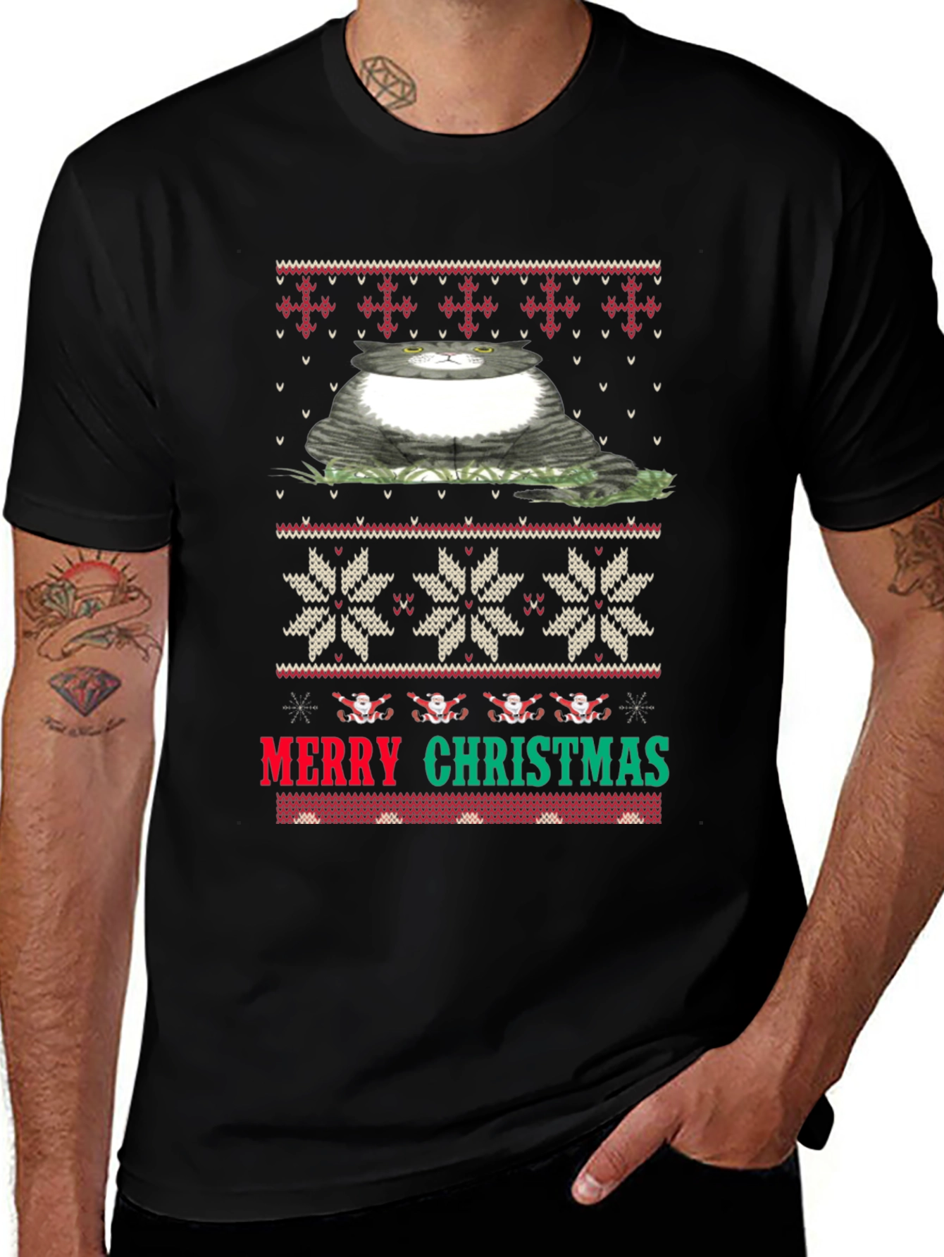 Merry Christmas Cat Ugly Holiday Sweater T-Shirt