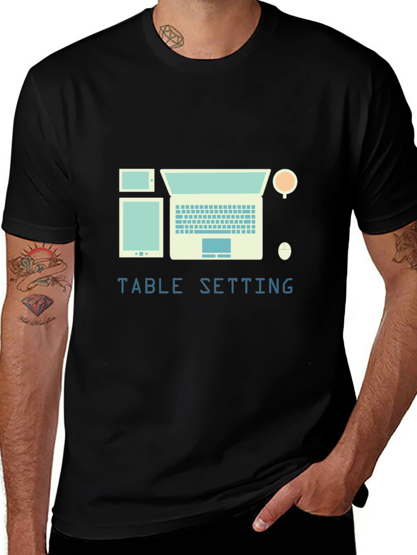 Variant 11 of Table Setting Graphic Tee - Laptop, Tablet, Coffee