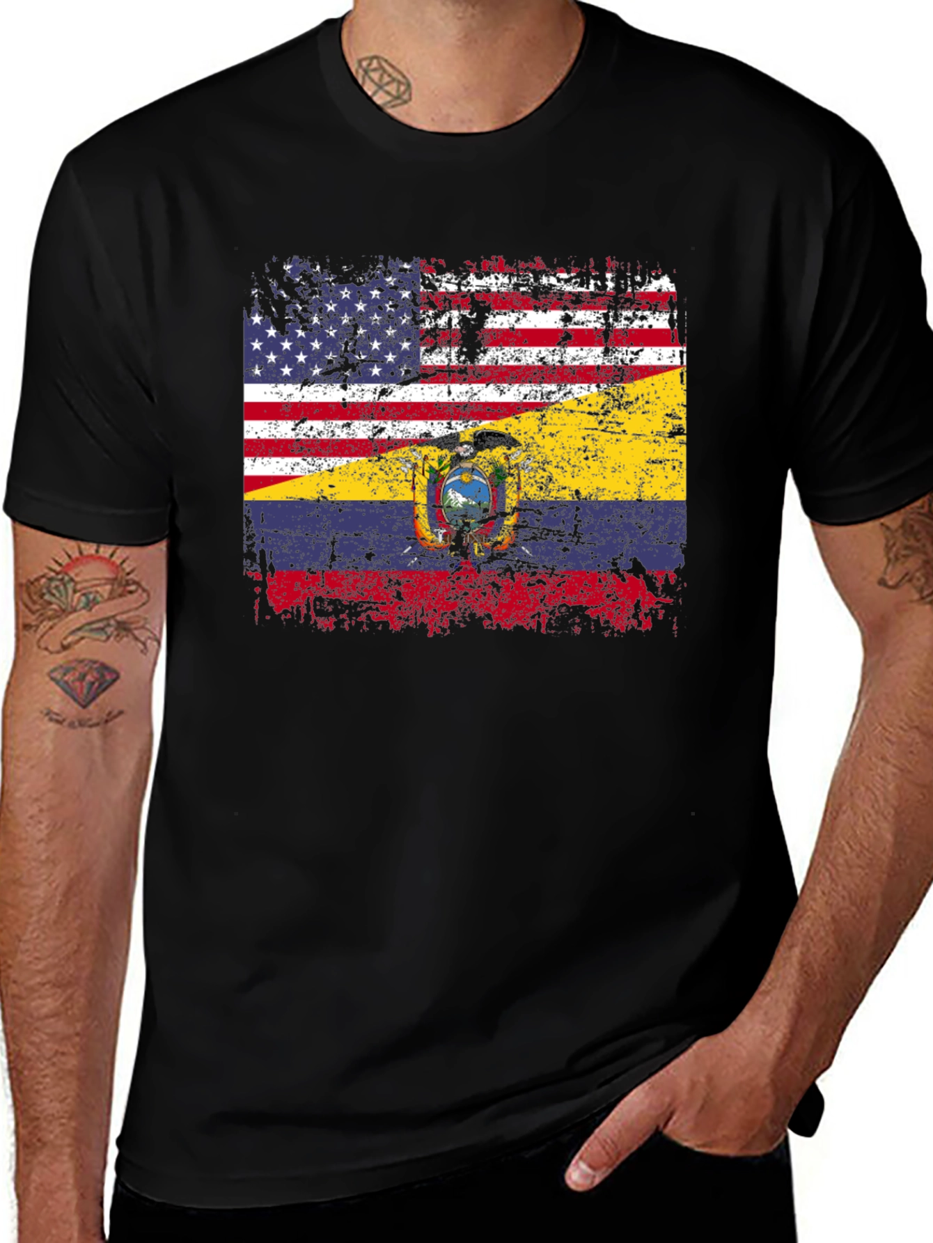 Distressed USA Ecuador Flag Graphic T-Shirt