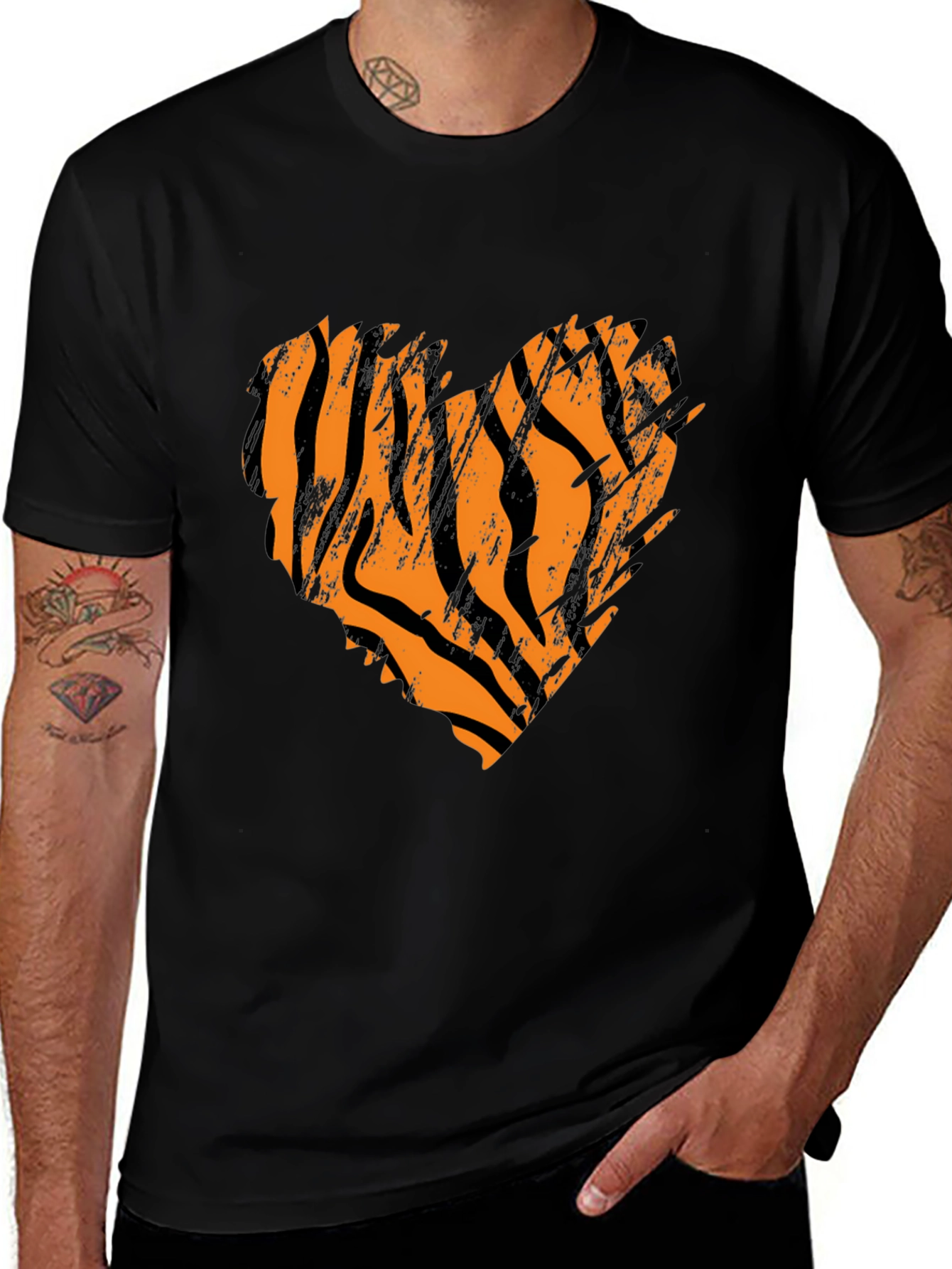 Variant 26 of Tiger Stripe Heart Graphic Tee - Black