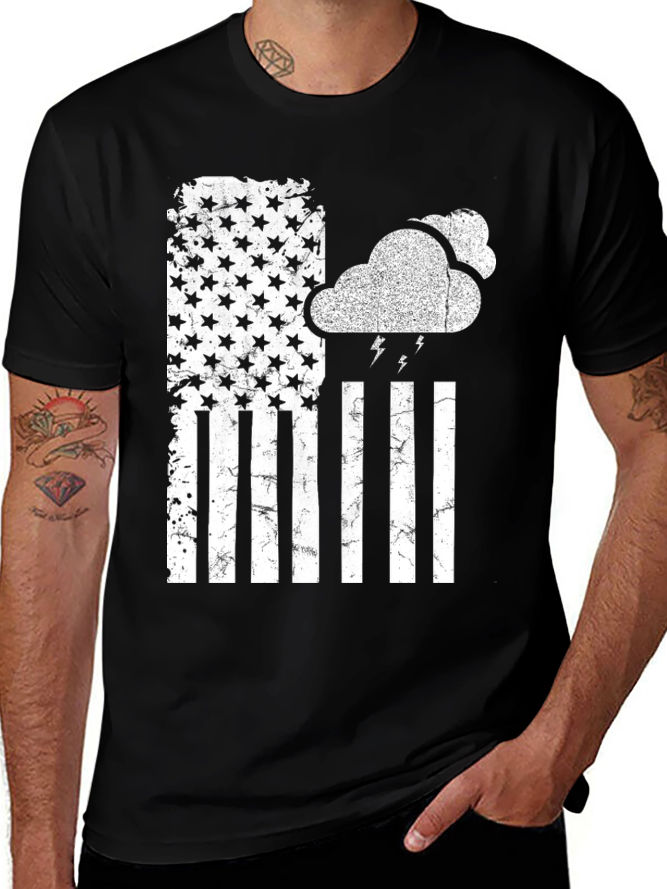 Variant 2 of Distressed American Flag Storm Cloud T-Shirt